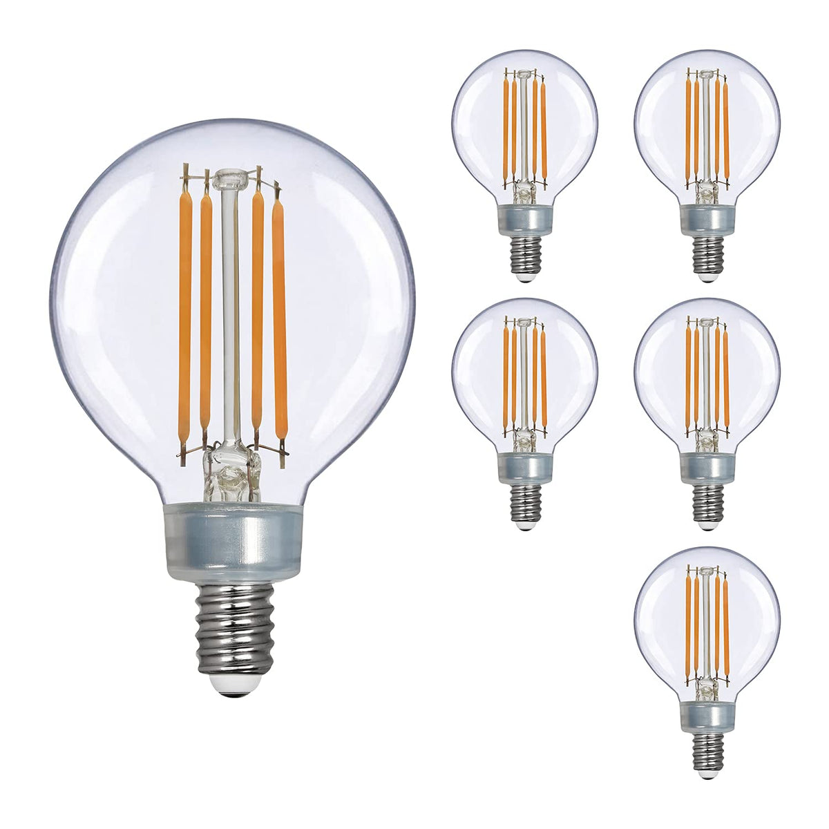 OmiBrite LED Globe Light Bulbs, Candelabra E12 Base, 40W Equivalent, G16.5 Replacement Decorative Bulbs for Chandelier, Vanity, 