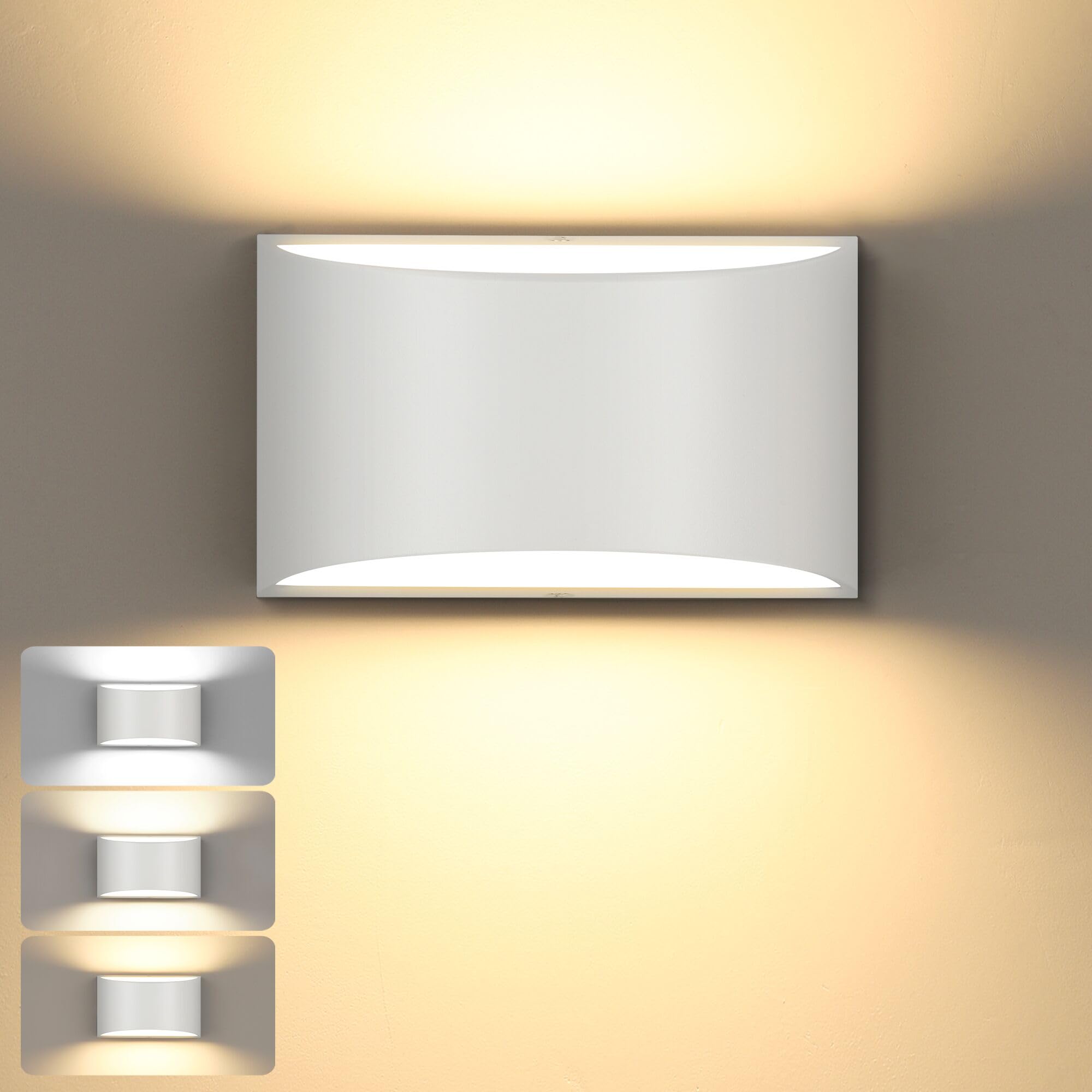 TRLIFE Dimmable LED Wall Sconce 12W Aluminum Hardwired Light 3000K/4000K/6000K White 1 Pack Model BY-Al-DWhi-1P