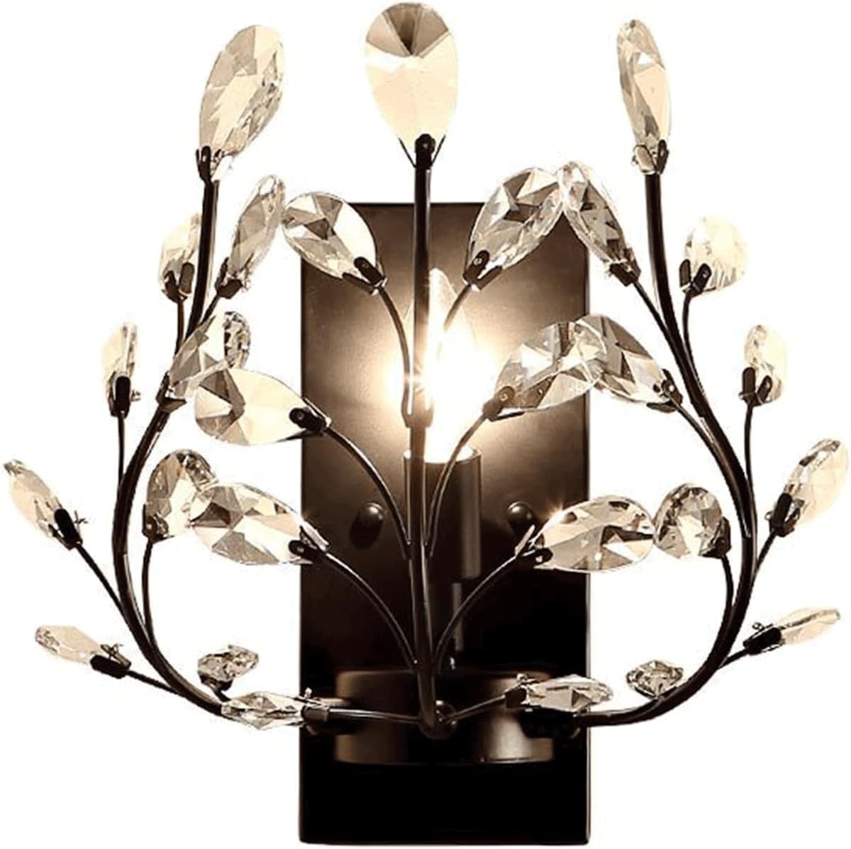 Awsinil Elegant Crystal Wall Sconce, Flower Branch Wall Light Fixture, Black and Gold Modern Wall Lamp for Bedroom, Living Room,