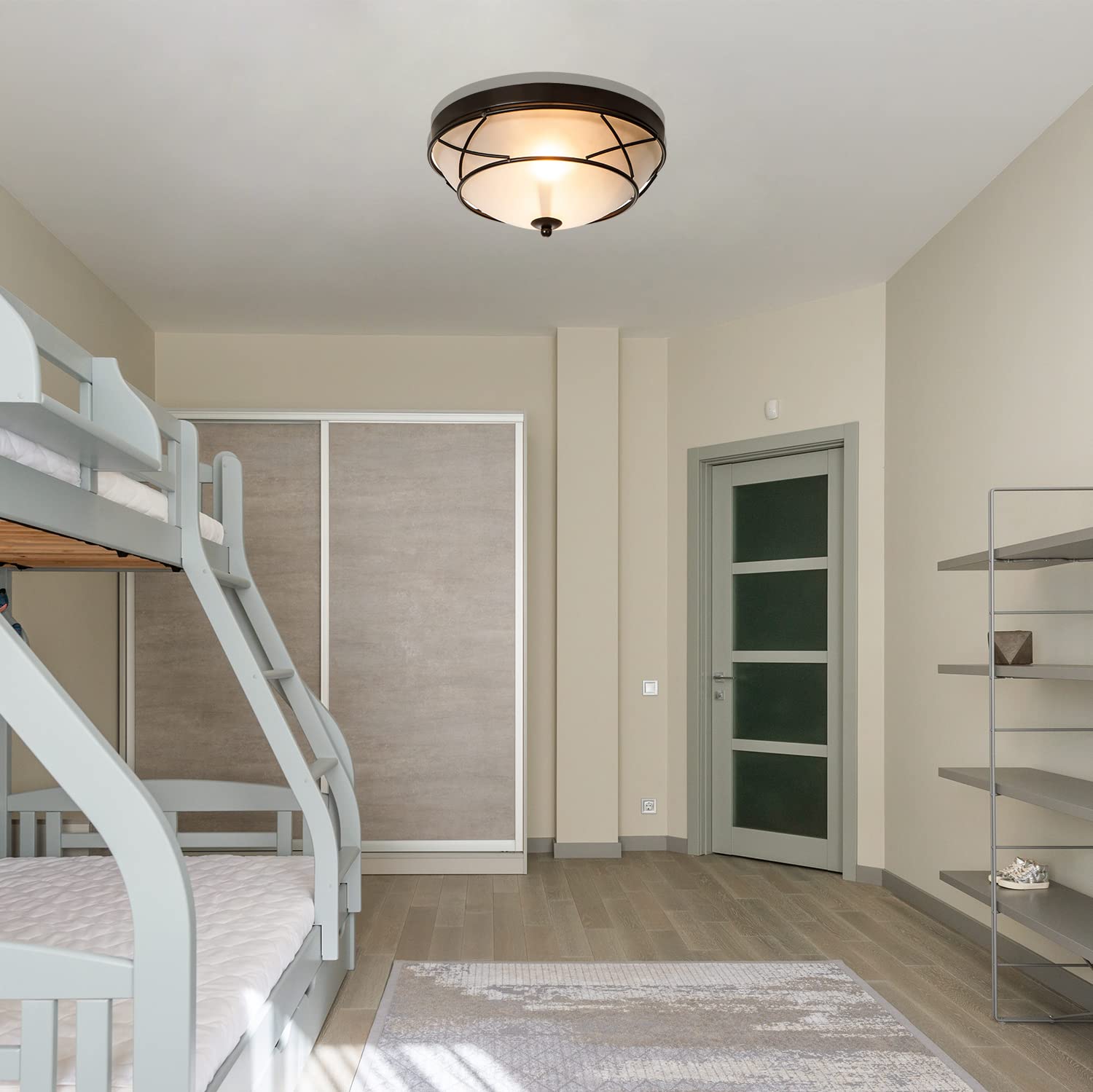 LOCLGPM Black Classic Dome Ceiling Light, 2-Light Flush Mount, Frosted Glass, Bronze Finish, Ideal for Indoor/Outdoor Use