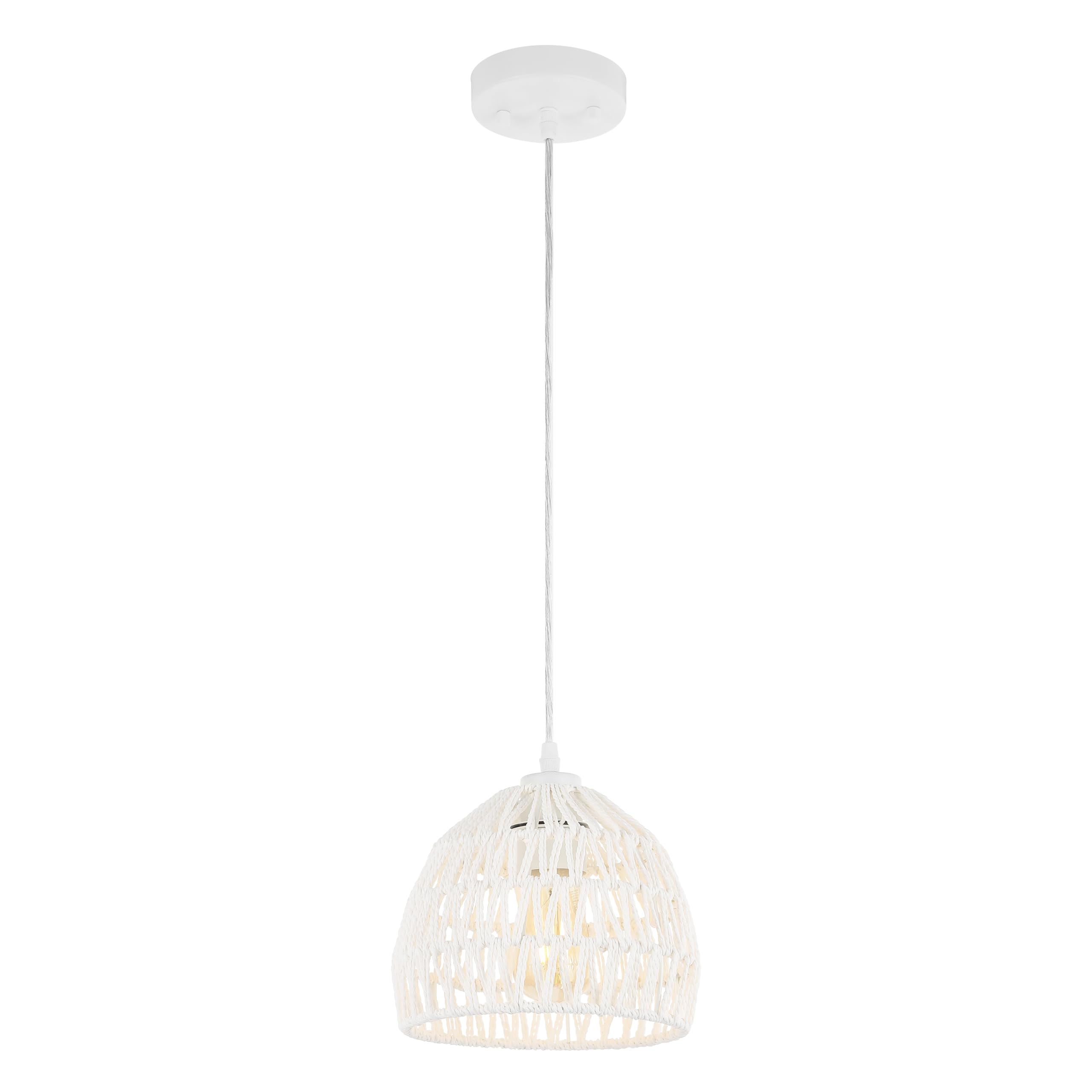 JONATHAN Y LED Pendant Light 1-Light Bohemian Woven Rope/Iron 8.25in White Model JYL6512A