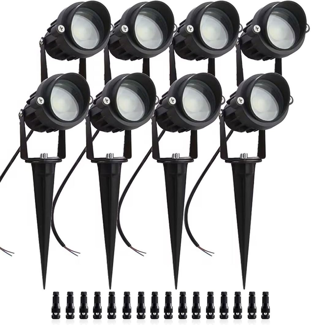 ALEDECO 8Pack 5W Low Voltage Landscape Lights with Connectors Outdoor Lighting 24V AC/DC Focusing Lens LED Landscape Spotlights,