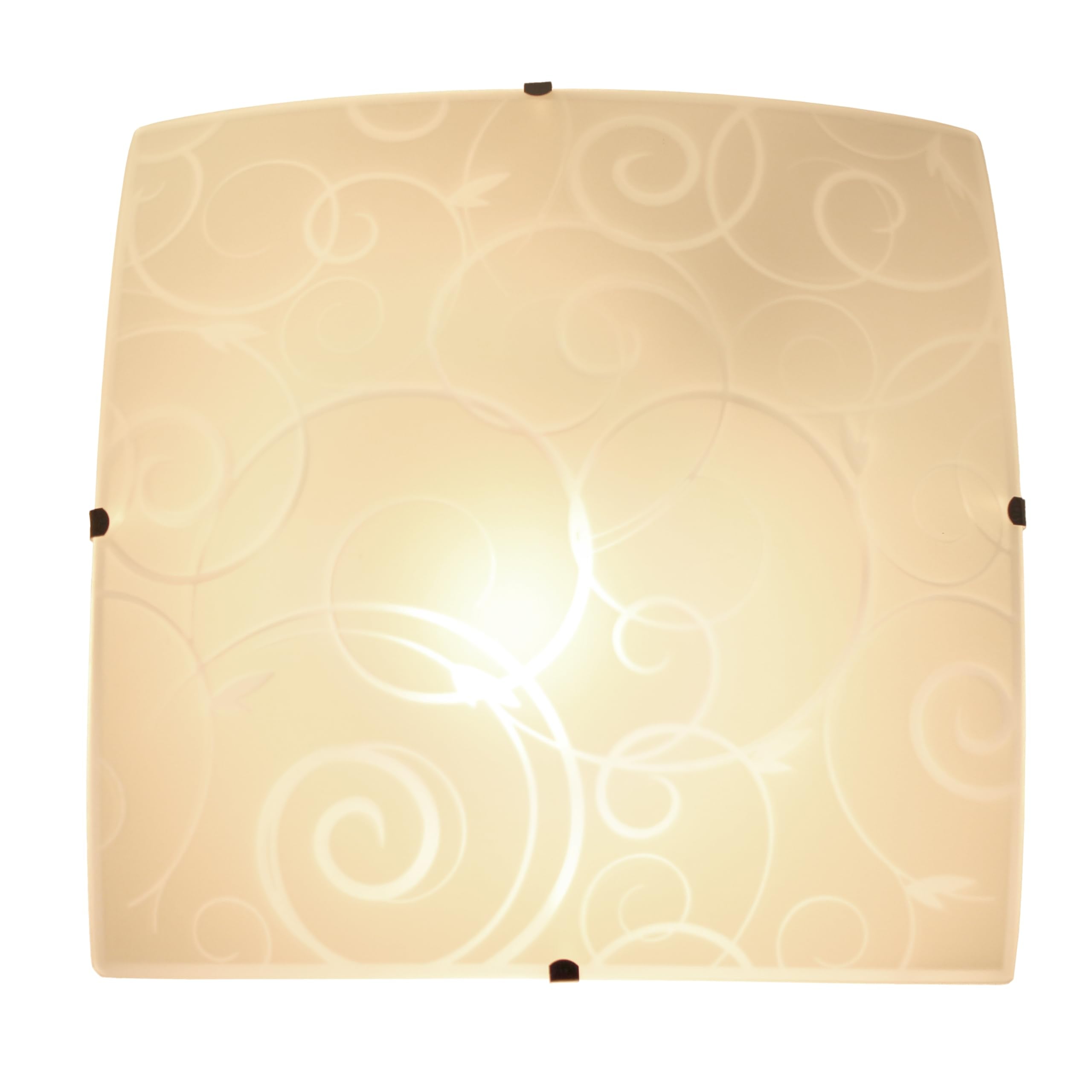 Simple Designs Fm3001-Wht Square Flushmount Ceiling Light, White Glass, 9.87X9.87X3.25 Inches, Scroll Swirl Design
