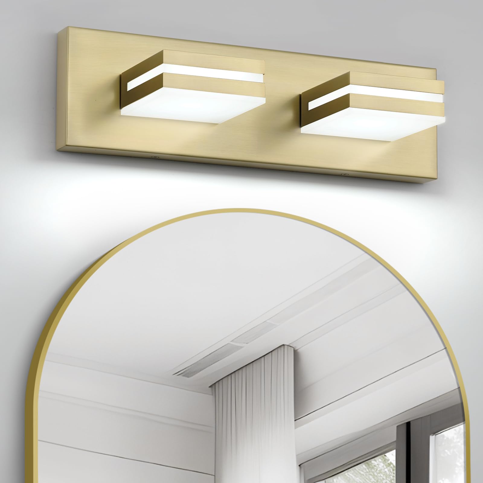 OKELI 2-Light Bathroom Vanity Light Fixtures, Gold Dimmable, 15.5 Inch, Aluminum, Model OK-9553-2T-GL, Modern Wall Mounted, 600