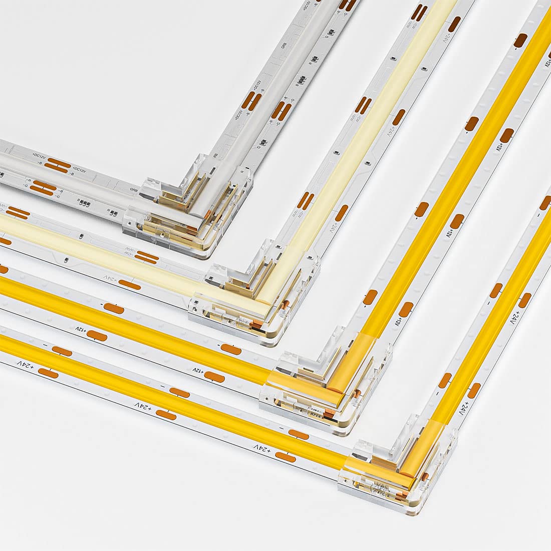 Btf-Lighting Cob 10Mm/0.39In Width Led Connector Kit 6Pcs 3 Pin Transparent Gapless L-Shaped 4Pcs 4Pin Strip To Strip Connectors For Pwm Fcob Cct(+ Cw Ww) Led Lights