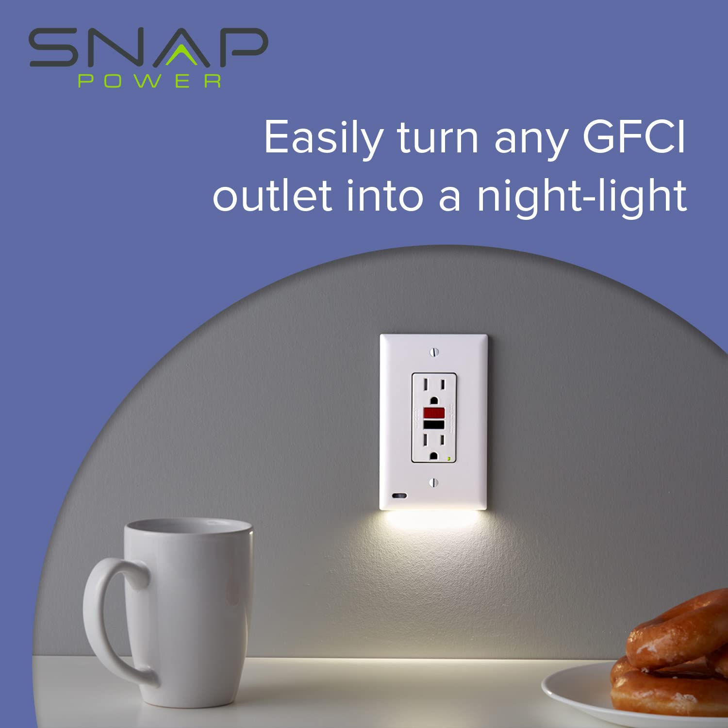 SnapPower GFCI GuideLight 10 Pack - Auto On/Off LED Night Lights for GFCI Outlets - Black