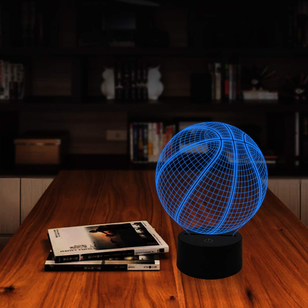 AZIMOM 3D Illusion Basketball Lamp, Multicolor, Smart Touch Sensor, Remote Control, Home Decoration for Kids, Model 1
