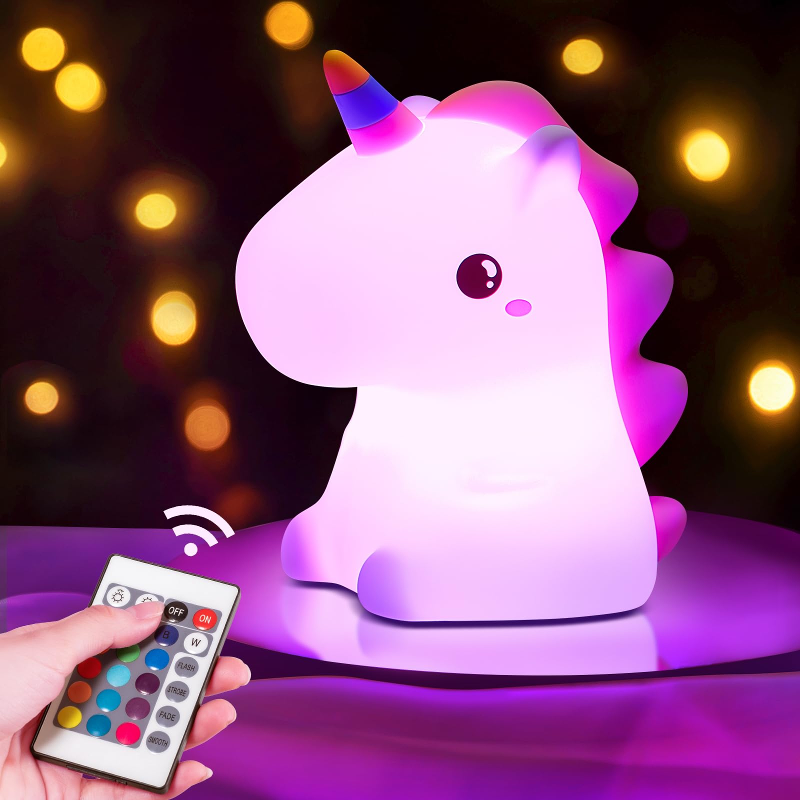 Mubarek Kids Night Light - Dimmable Silicone Unicorn Lamp, 16 Colors, Remote & Tap Control, Ideal for Girls Room