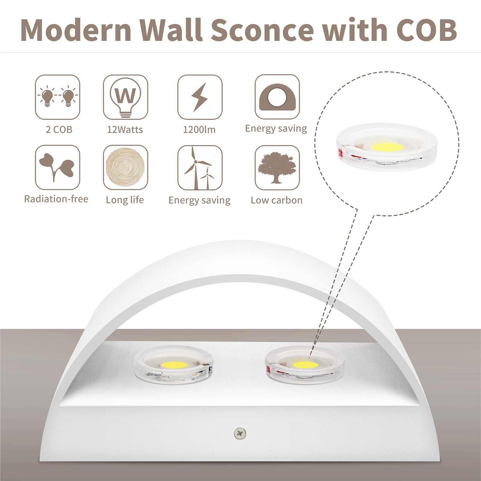 Lightess Modern LED Wall Sconce 12W Dimmable Up Down Light 1pc Warm White Model 942499-BJ