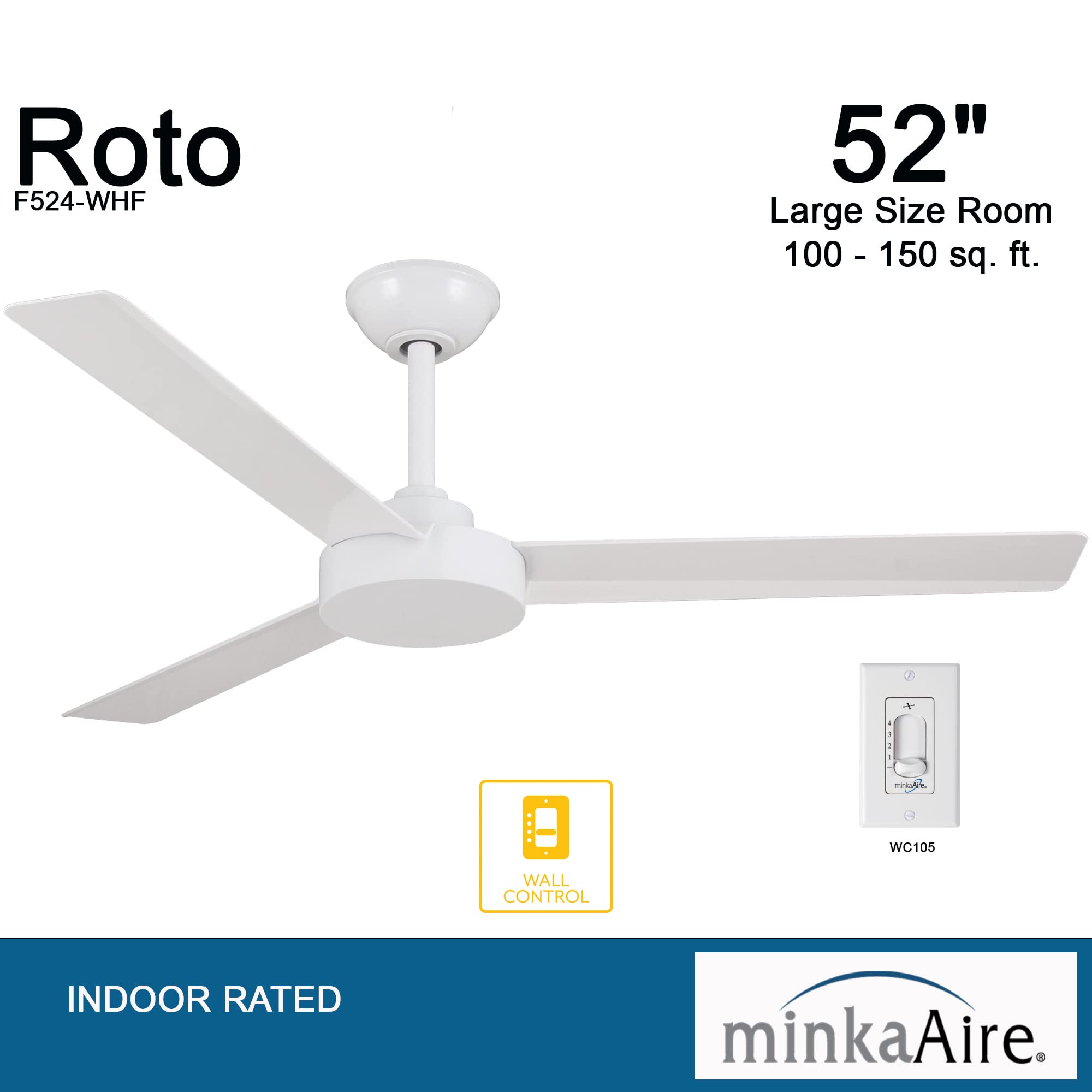 Minka-Aire F524-Whf Roto 52 Inch Ceiling Fan 3 Blades In Flat White Finish