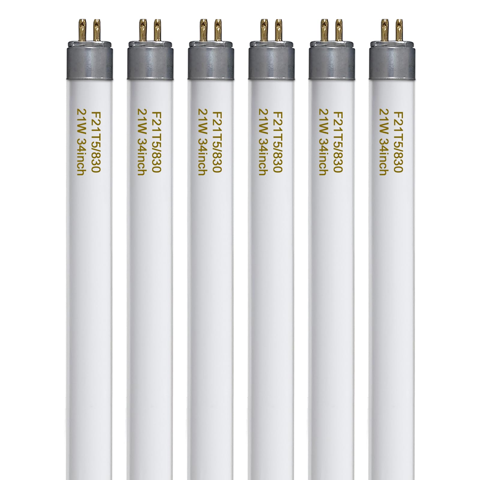 Konideke T5 Fluorescent Light Bulb 21W 34 Inches 3000K Warm White Mini Bi-Pin Base, 6 Pack