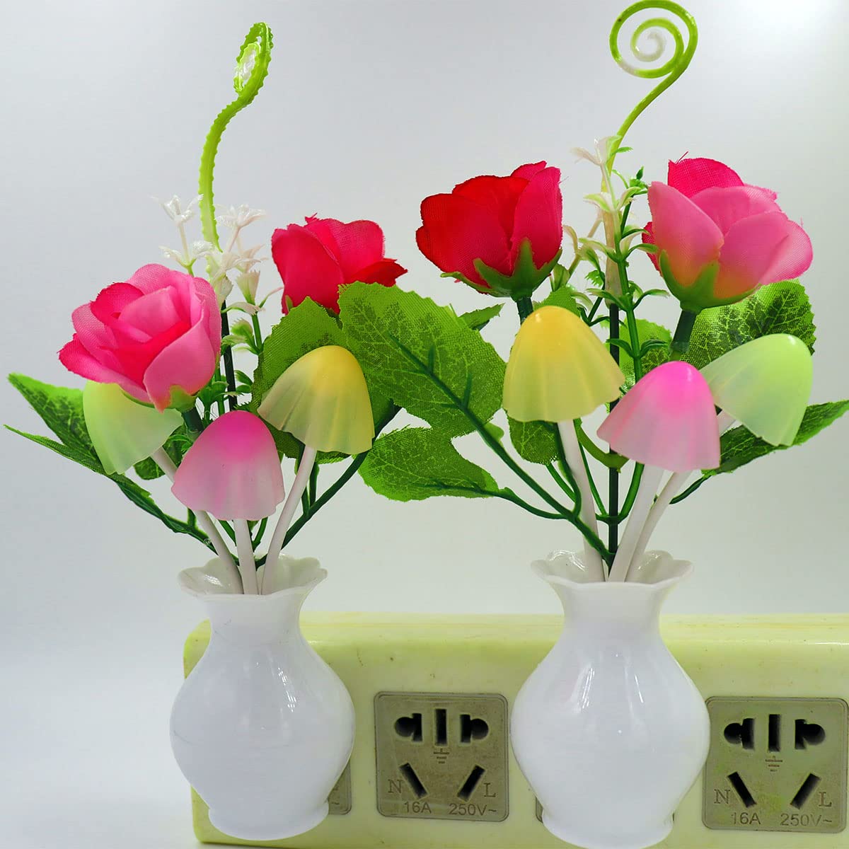 Ausaye 4 Pack Plug In Led Night Light Sensor Light Rose Flower Decor,Energy Saving Lamp Dream Nightlight Mushroom Night Lights F