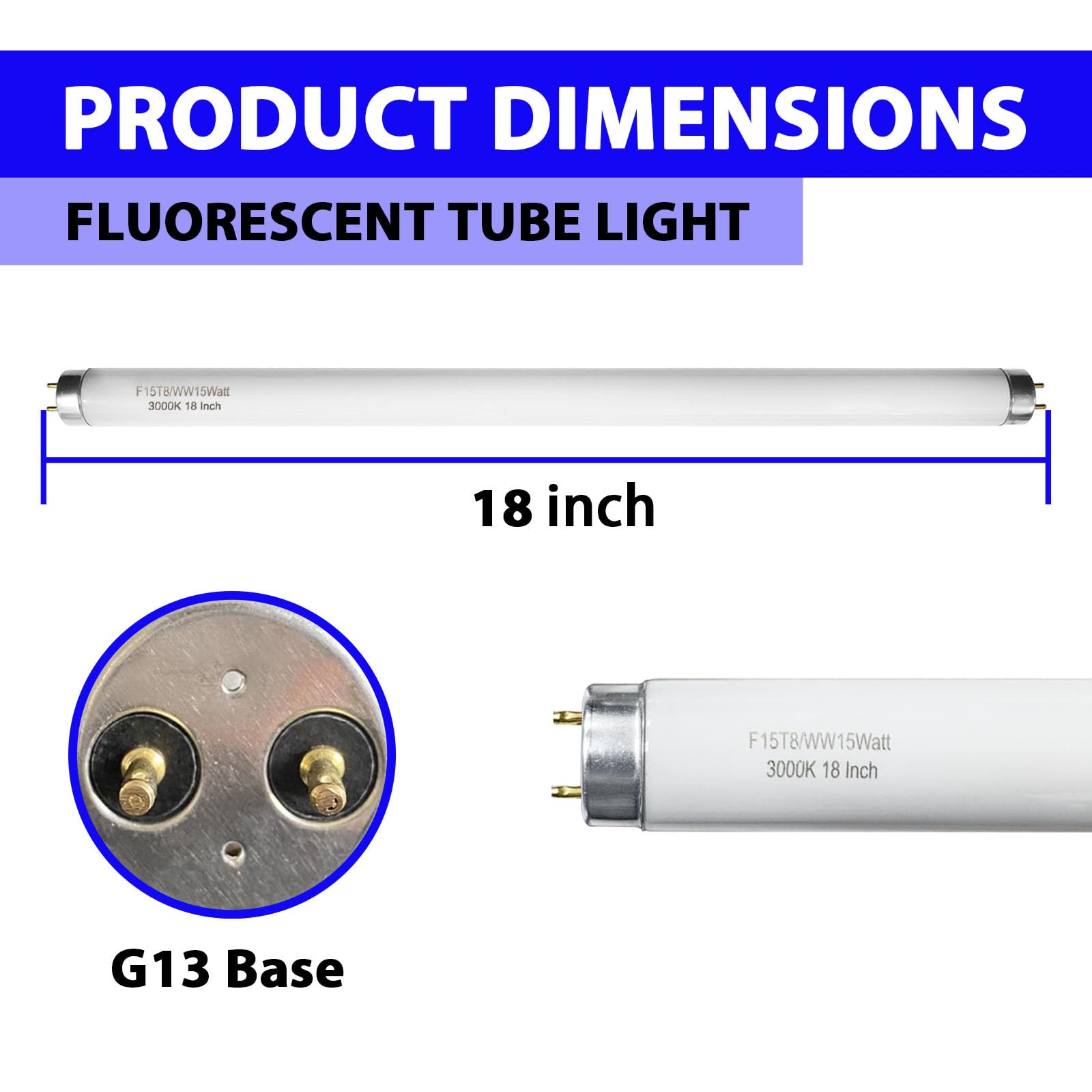 18 Inch F15T8/Ww Replacement Bulb Compatible Philips Alto Eco Ge Staco Light Fixture, T8 Fluorescent Bulb 15 Watt 3000K, 900 Lum