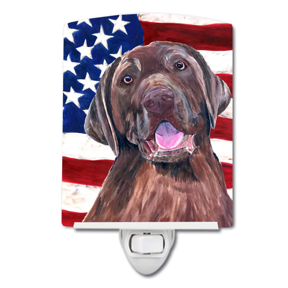 Carolines Treasures Ceramic Night Light, American Flag with Labrador, UL-Certified, 6x4x3 inches, Multicolor, Model SC9029CNL