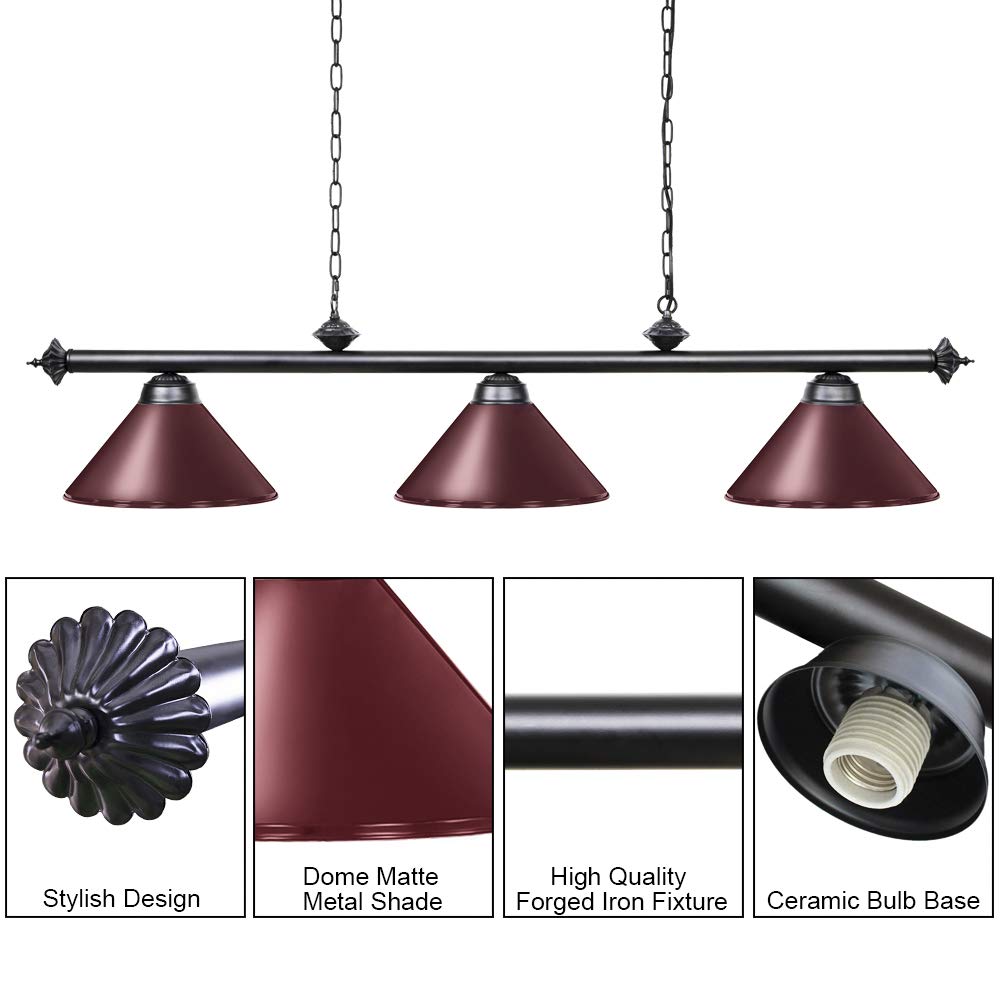 Wellmet Pool Table Lights For 8'/9' Table With 3 Metal Shades, Billiard Lamp For Man Cave, Game Room, Kitchen Island Light For R