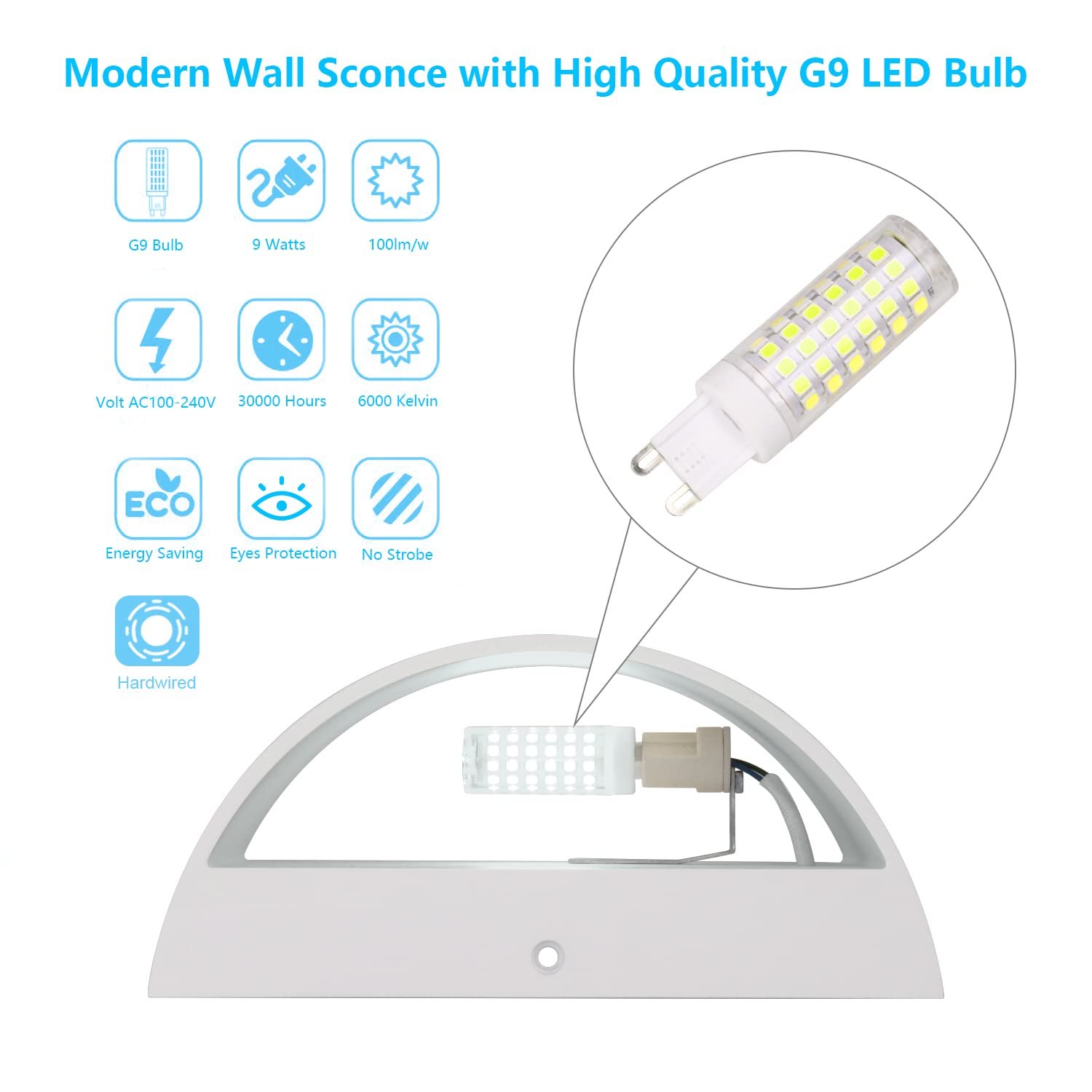 Aipsun LED Wall Sconce Set of 2, Hardwired Aluminum Lights, Up & Down Mount, Cool White 6000K, for Living Room & Bedroom