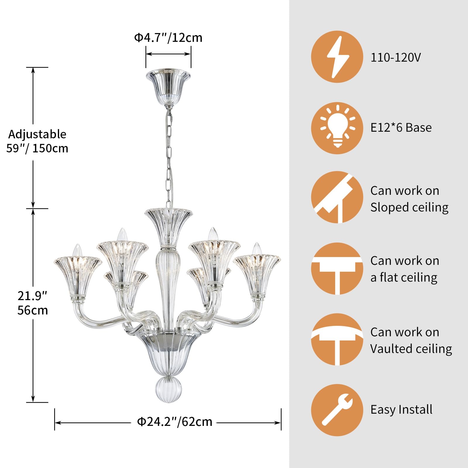 Saint Mossi 6 Light Crystal Chandelier, Modern Dining Room Lighting Fixture, Clear Crystal Pendant Light For Bedroom Livingroom,