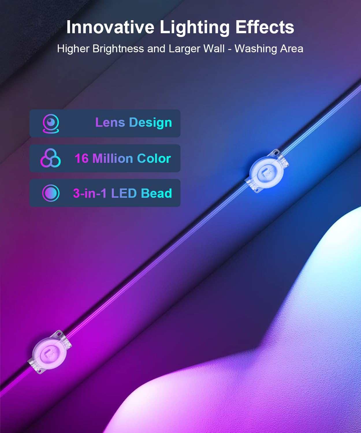 Fussion 200ft RGB LED Outdoor Lights, IP67 Waterproof, Smart APP Control, White, Model LX20250312-60M for Christmas & Parties