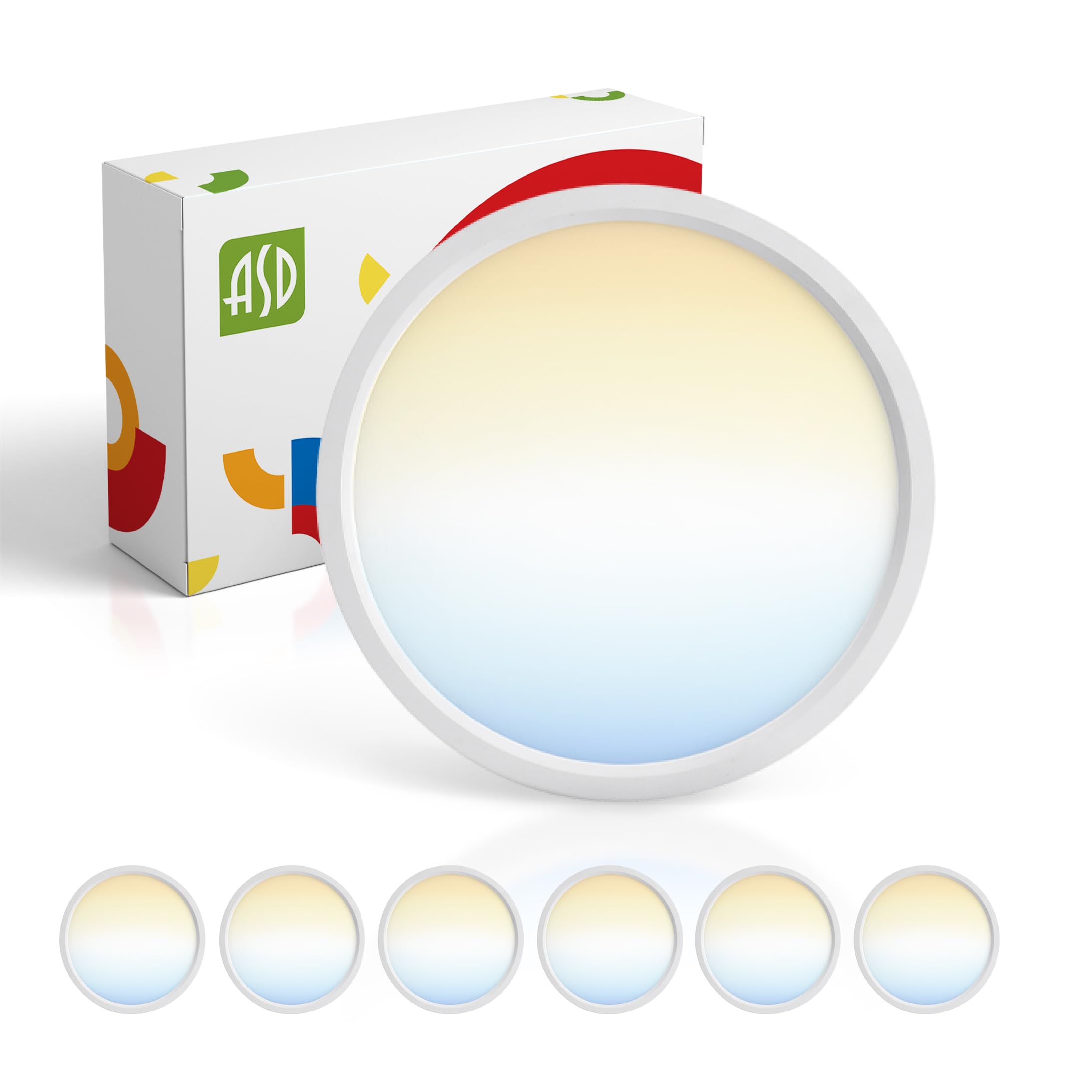 ASD LED Ceiling Light Fixture | 15W 1260LM | 7 Inch | Dimmable | Ultra Slim | White | 6 Pack