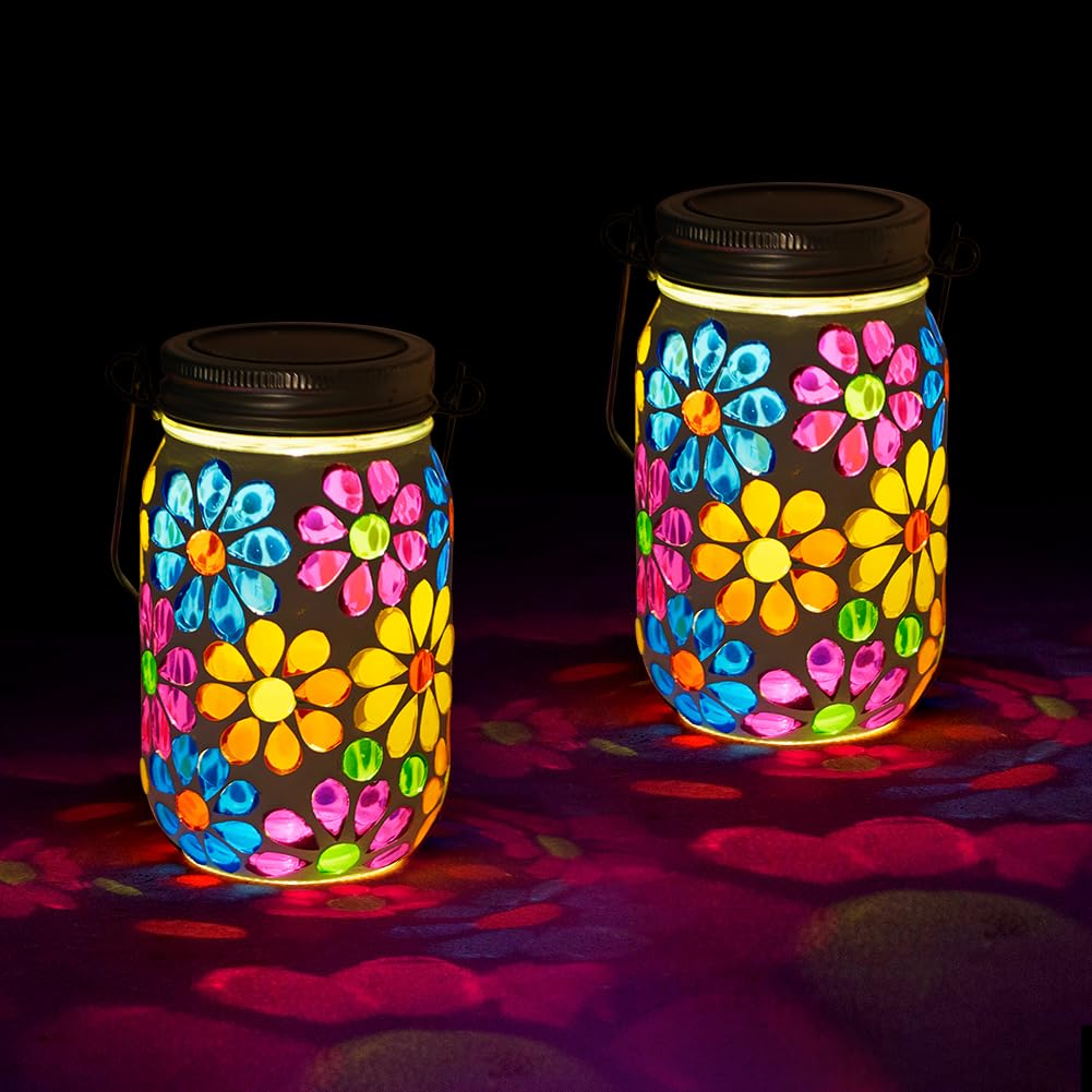 Stargarden 2Pack Mosaic Solar Lantern ,Mosaic Lights ,Outdoor Hanging Jar Lights ,Waterproof Solar Lamps for Tree, Garden, Patio