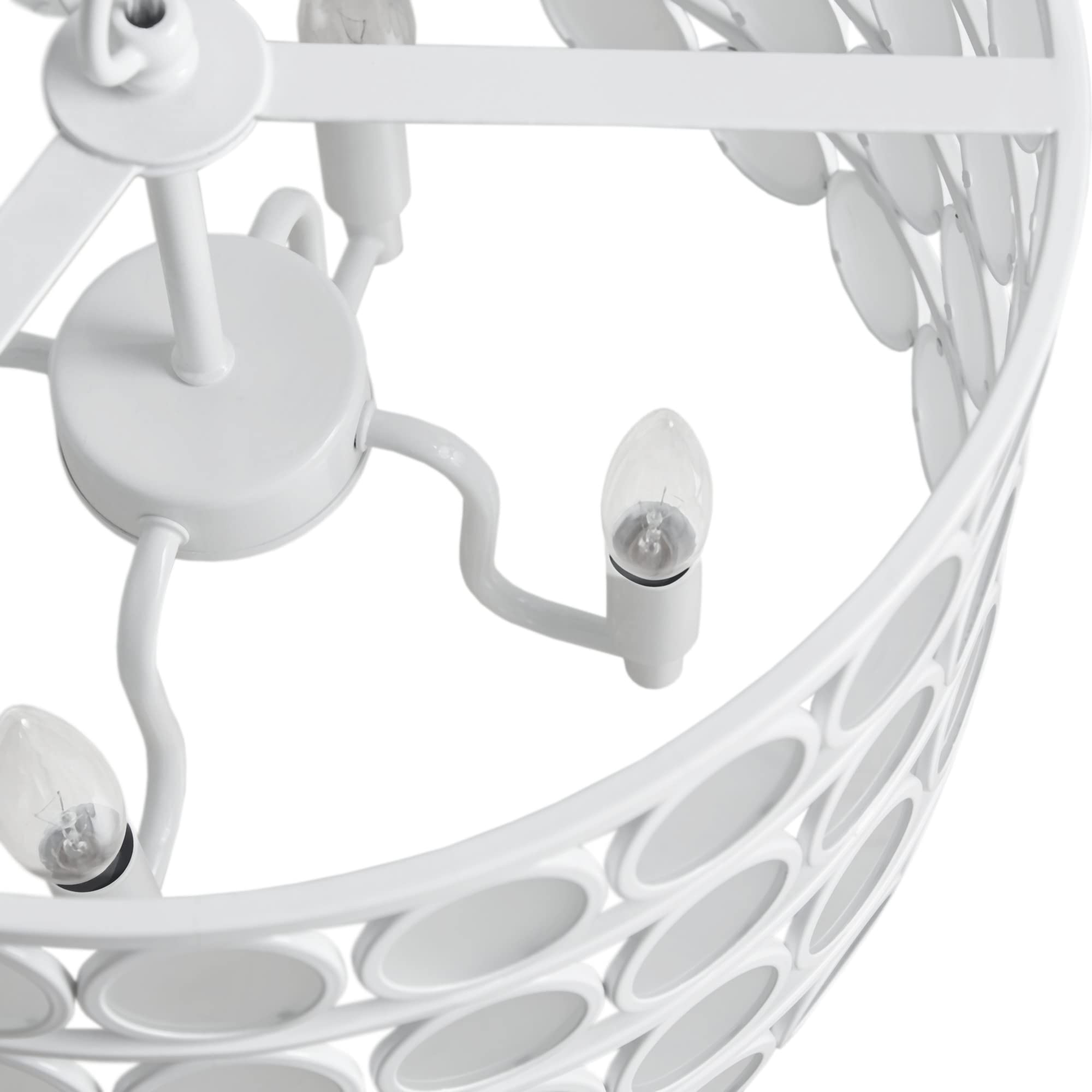 Hampton Hill Mid Century Chandelier, 16.25Dia X 51.75H, White, Iron & Glass, Model Fb150-1160, Adjustable Ceiling Light For Bedrooms & Dining