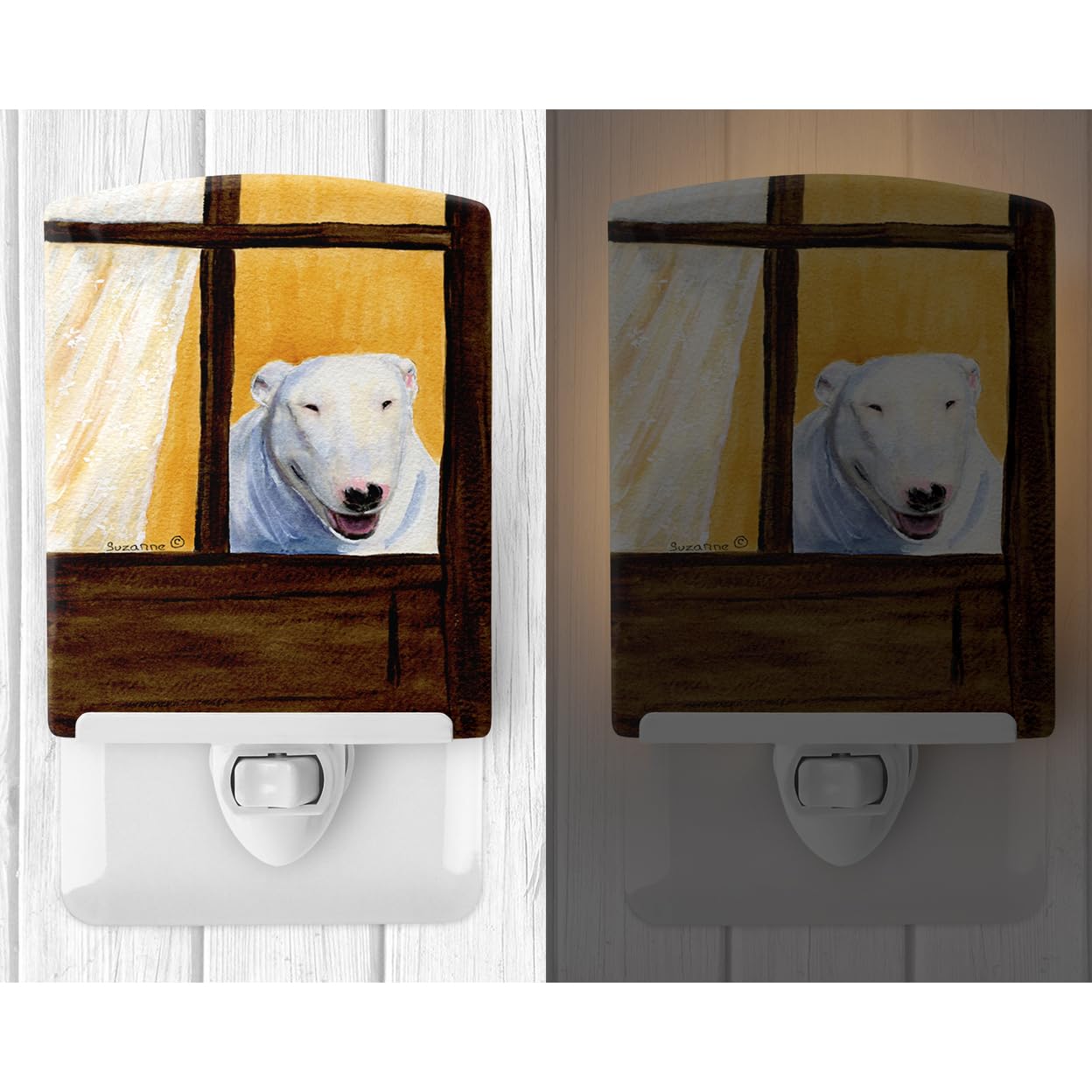 Caroline'S Treasures Ss8542Cnl Bull Terrier Ceramic Night Light Compact, Ul-Certified, Ideal For Bedroom, Bathroom, Nursery, Hallway, Kitchen, 6X4X3, Multicolor