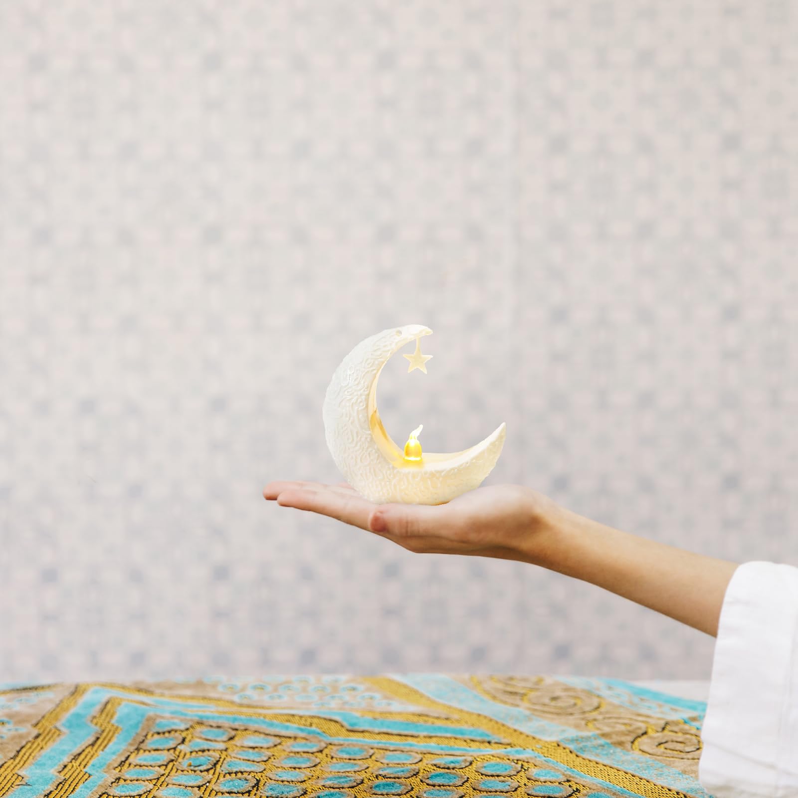 Glodecart 2Pcs Mini Ramadan Moon Light For Ramadan Decorations, White Mini Moon Star Light Eid Lamp For Ramadan Table Decoration Ramadan Gift Home Decor, Eid Ramadan Candle Lights Nightstand Decor