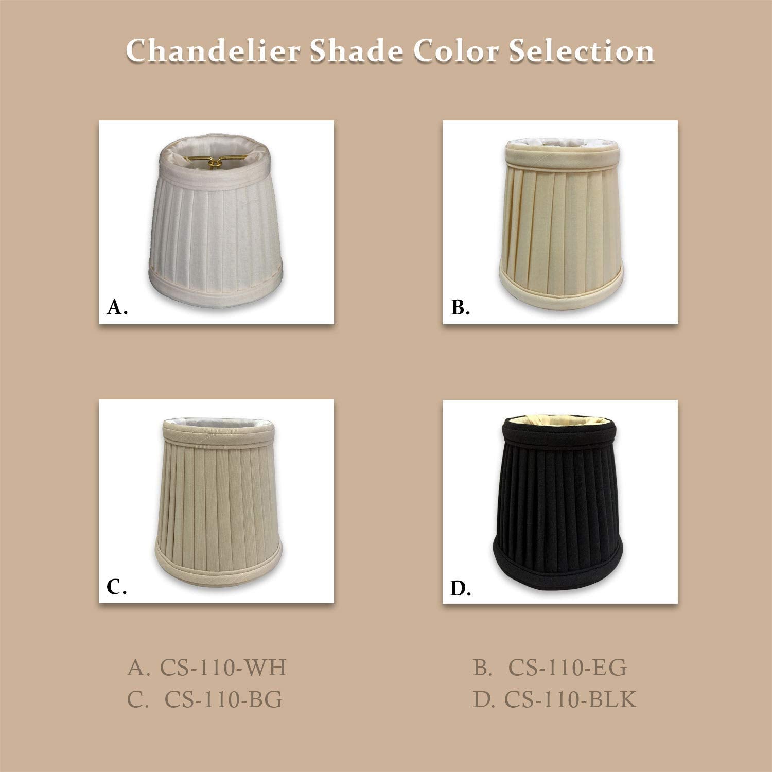 Royal Designs Pleated Empire Chandelier Shade, Fabric, Eggshell, 3 x 4.25 x 4.25, Model CS-110EG-6, Pack of 6