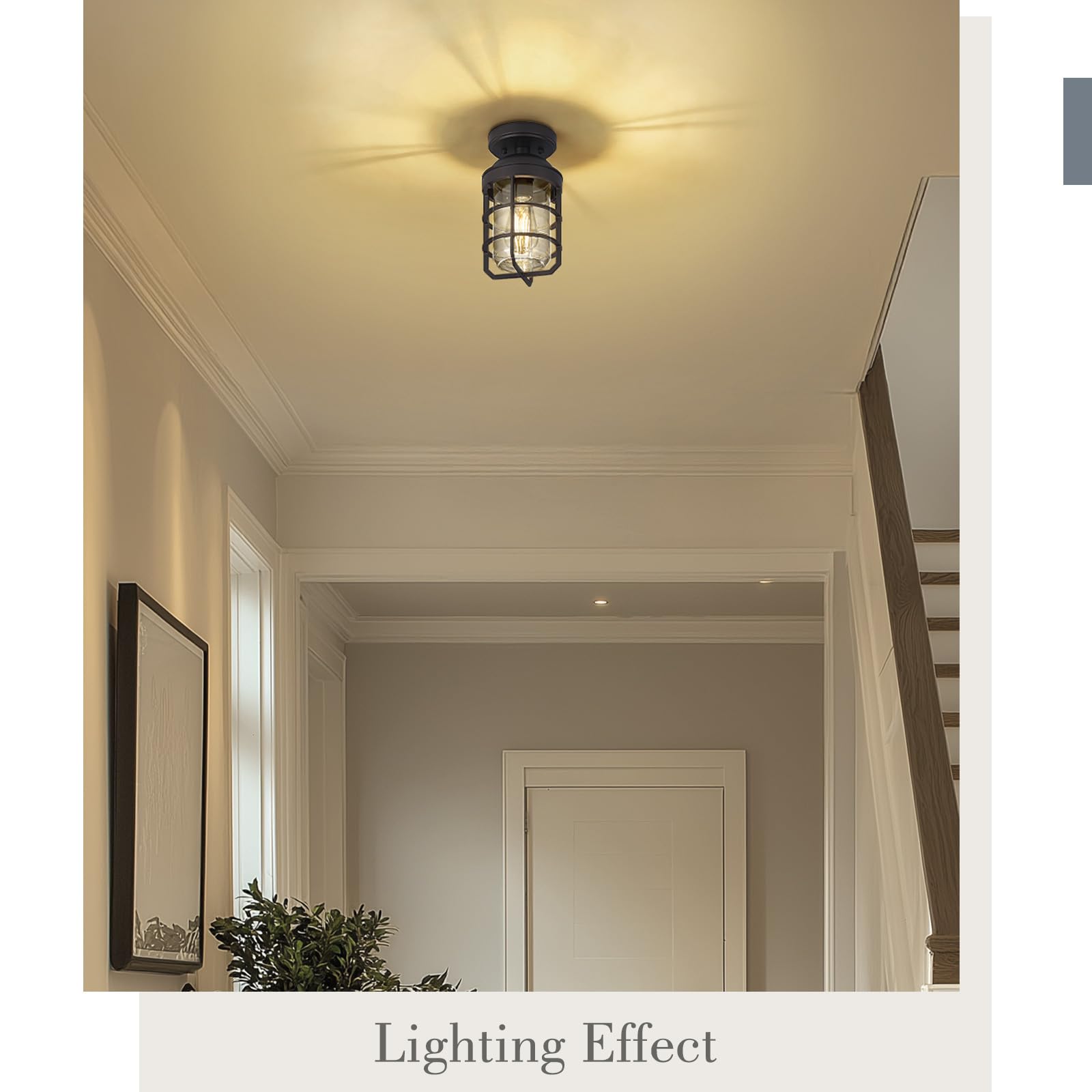 Emliviar Semi Flush Mount Ceiling Light Fixtures, 2 Pack, Oil Rubbed Bronze, Clear Tempered Glass Shade, Model GE255LF-2PK ORB