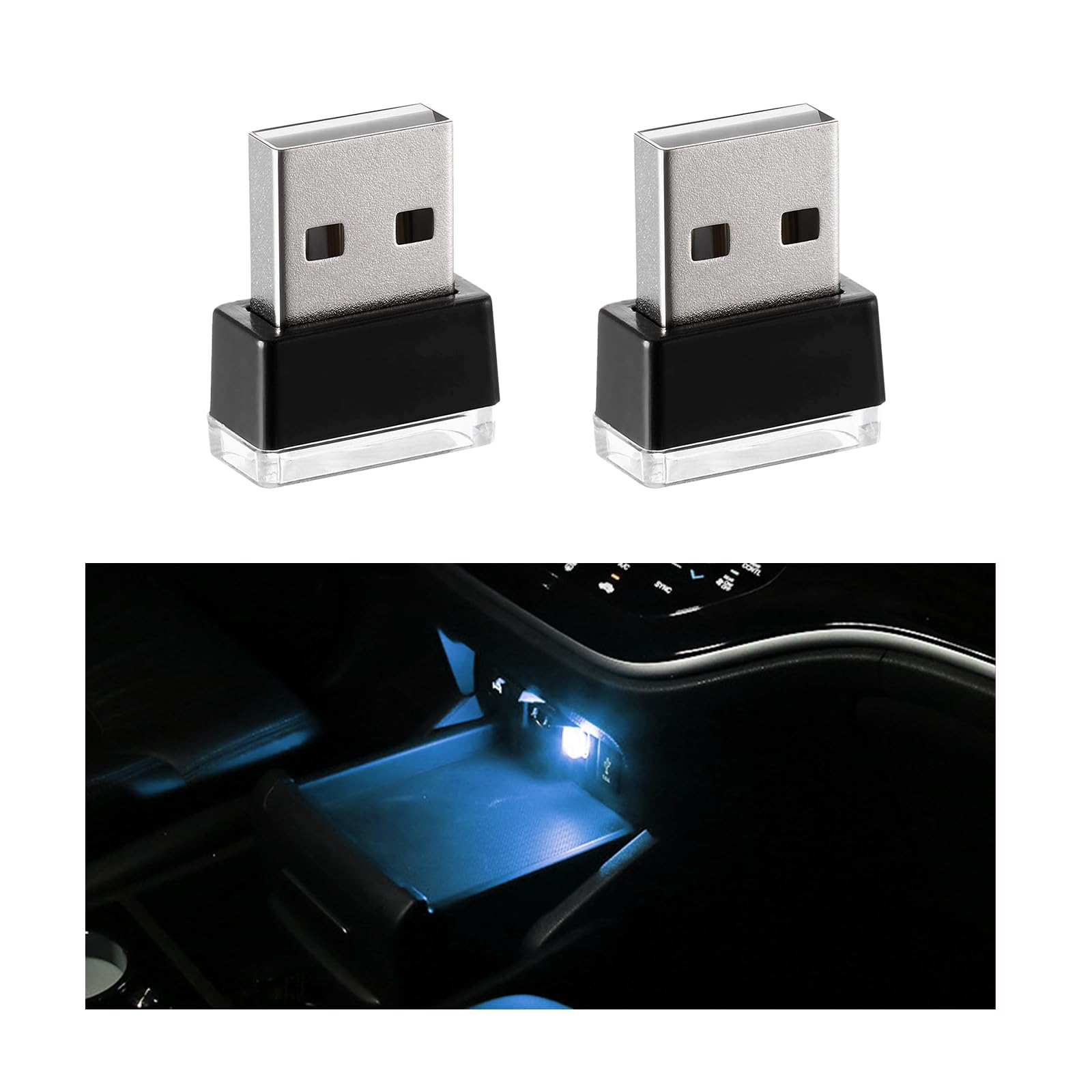 Sylvil 2 Pcs Usb Led Car Interior Atmosphere Lamp  Portable Mini Led Night Light  Plug-In Usb Interface Trunk Ambient Lighting Kit  Universal Interior Car Accessories (Ice Blue)