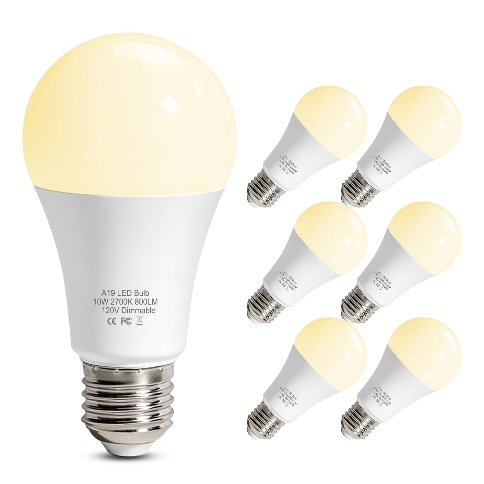 LEDBEFINE Dimmable LED Light Bulbs 60 Watt Soft White 2700K A19 Standard Light Bulb E26, Energy Efficient 10W 800 Lumens, 20,000