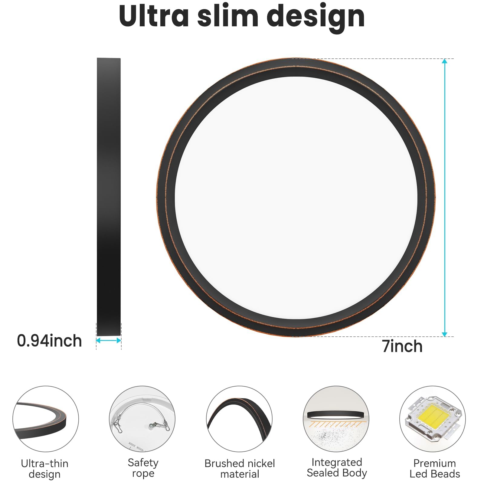 Libtit 7 Inch Oil Rubbed Bronze Flush Mount Ceiling Light, 15W Ceiling Light Fixture,3000K/4000K/6500K Color Selectable,Ultra-Th