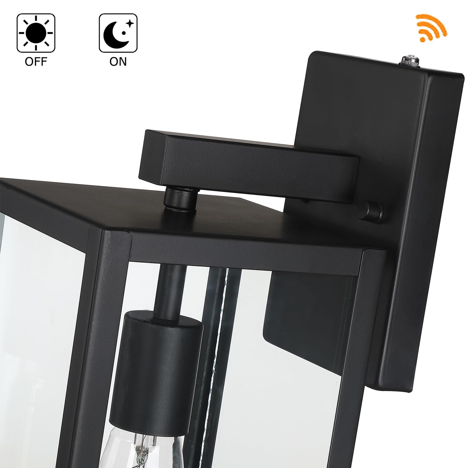 Faymart 18 Inch Outdoor Wall Light Lanterns - Dusk to Dawn, Metal Sconce, Black, 2 Pack, Photocell Sensor for Porch Patio Garage