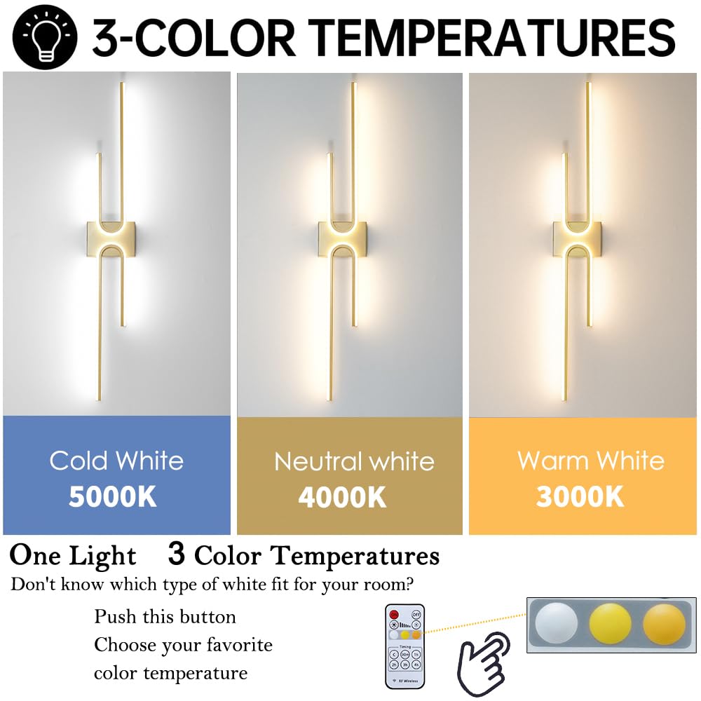 OIYIO Modern LED Bathroom Vanity Light Fixture, Dimmable, Gold, 39.17 Inch, Metal, Model 250115