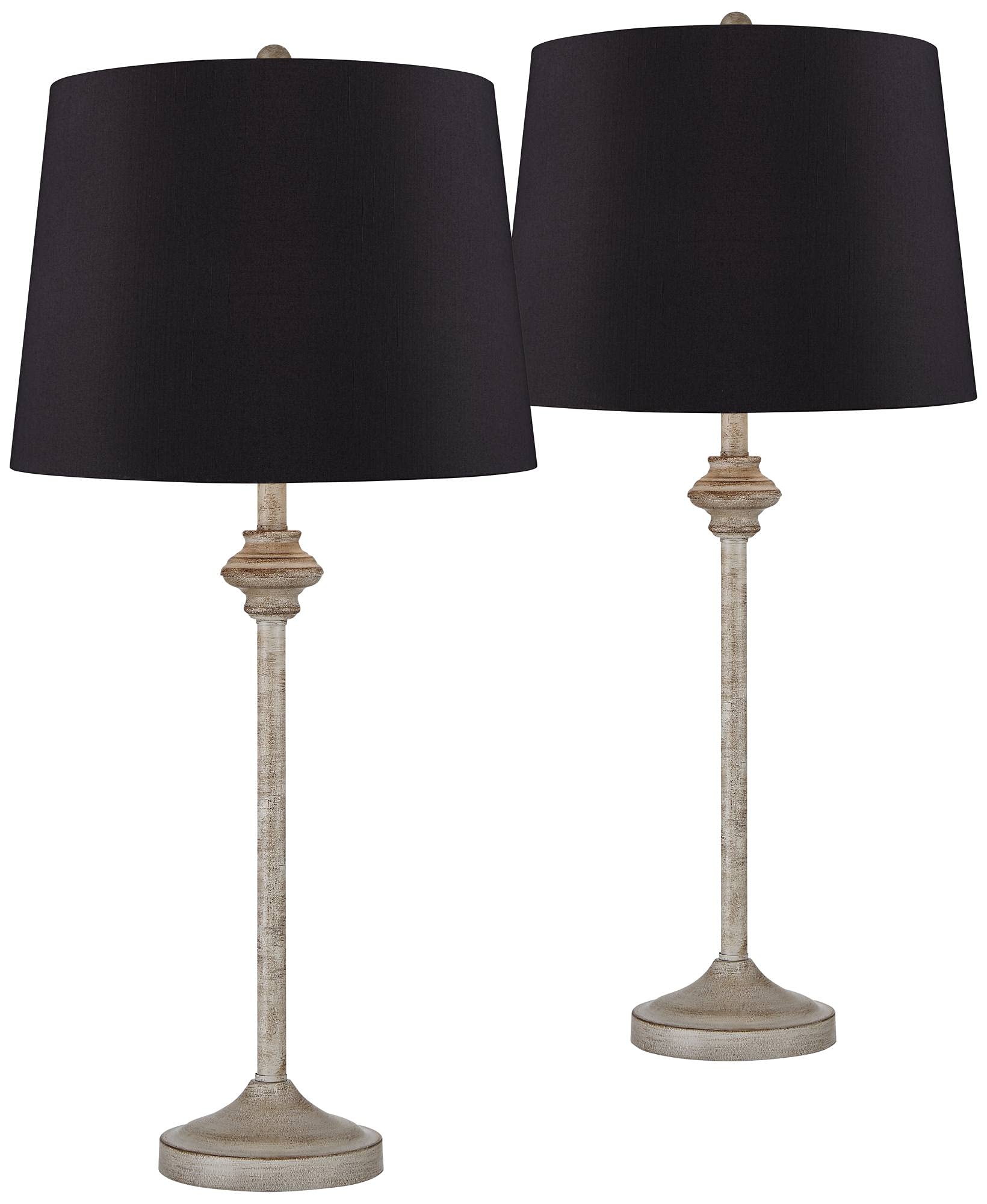 360 Lighting Lynn Country Cottage Farmhouse Rustic Buffet Table Lamps 26.75'' Tall Skinny Set of 2 Light Beige Wood Black Faux S