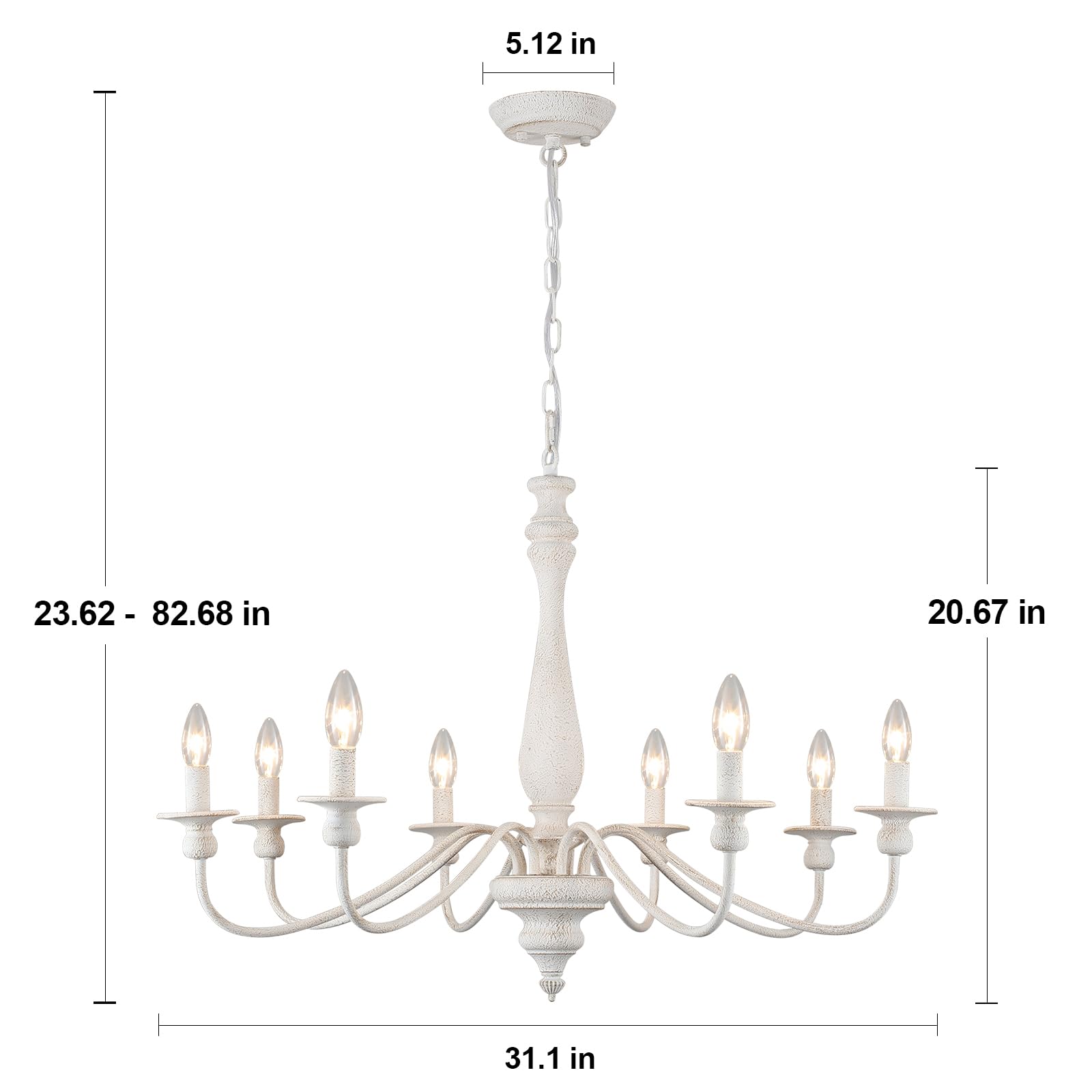 ALISADABOY 8-Light White Chandelier - Rustic Antique Pendant Lighting for Dining Room, Kitchen Island, Hallway, Model 61900e3d-60c0-40e8