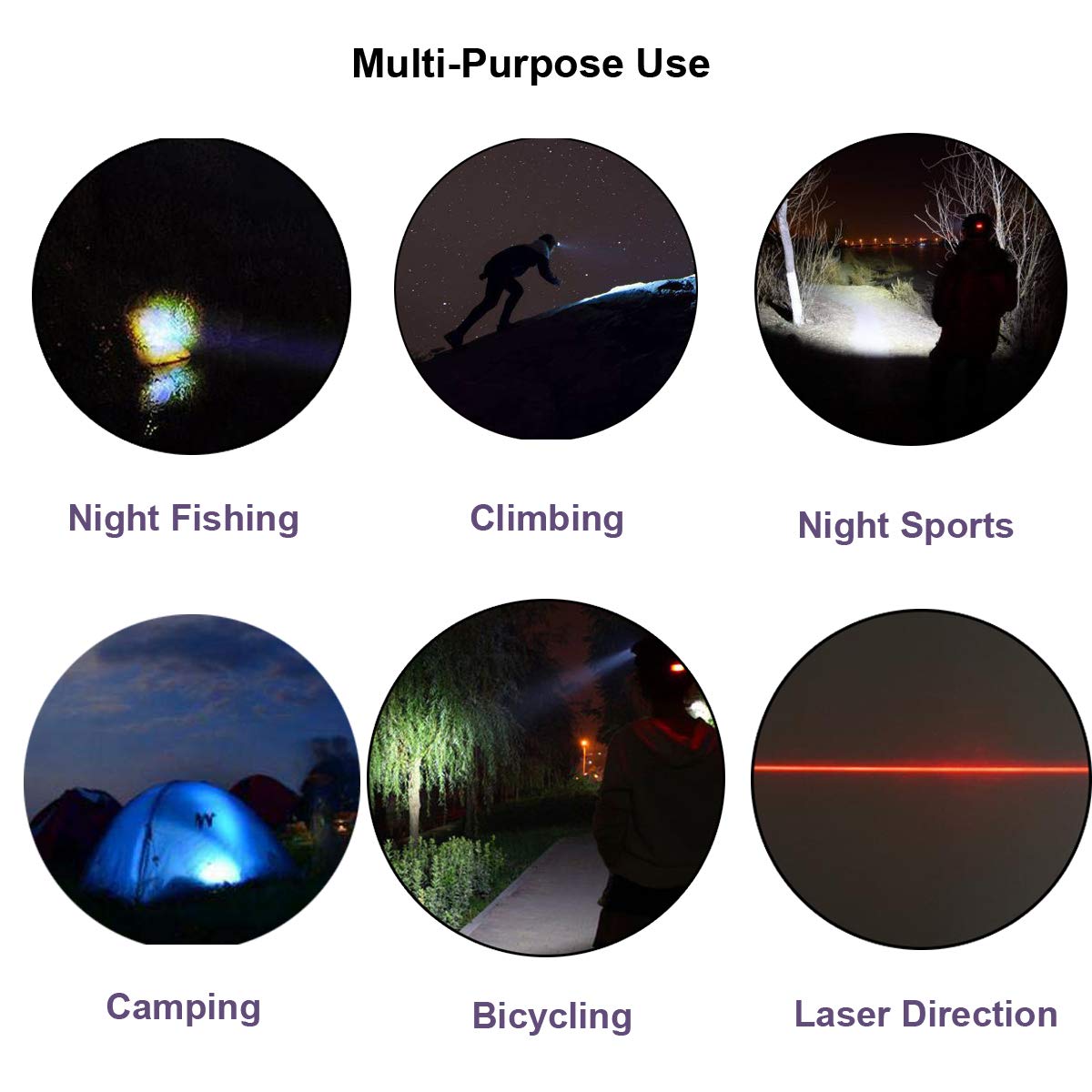 Lalomo Rechargeable LED Headlamp - Super Bright Black Headlight with Laser for Running, Hiking, Camping, Fishing, and Hunting
