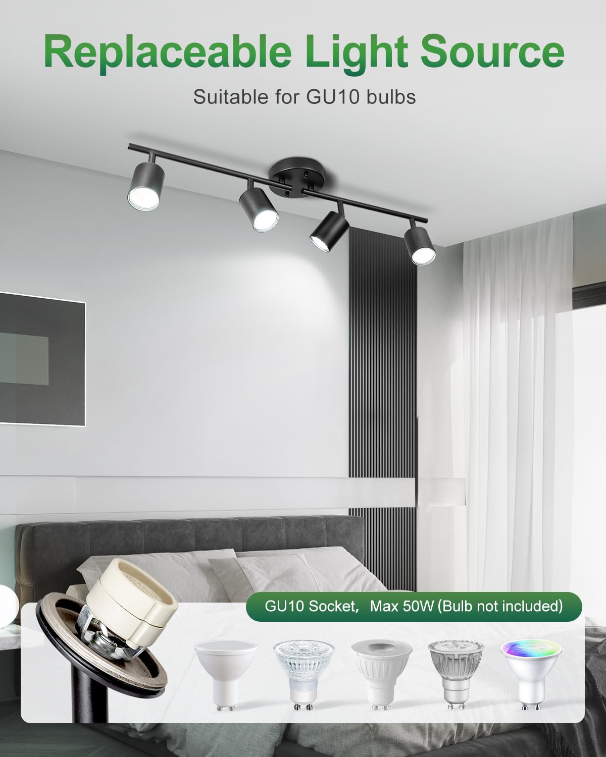 Fondiiz 4 Ways Track Lighting  Rotatable Heads Tracks Light  Track Lightings Fixtures Ceiling With Foldable Arms  Modern Black Tracks Light For Kitchen  Living Room  Hallway(Bulbs Not Included)