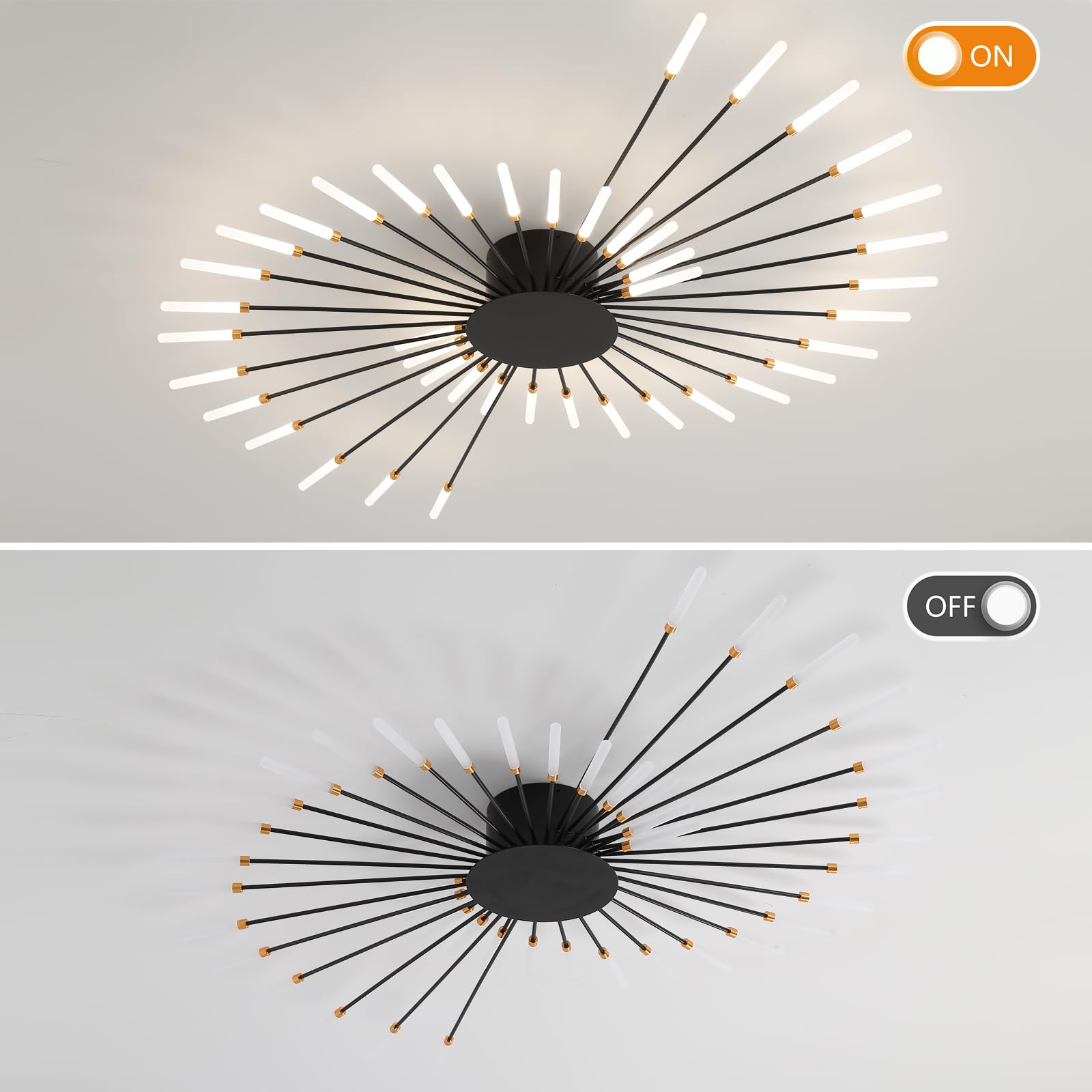 Ziidoo Modern Ceiling Light  42 Lights Metal Firework Designed Chic Led Lighting Fixture For Farmhouse Kitchen Dining Room Bedroom Hallway Living Room (Black)