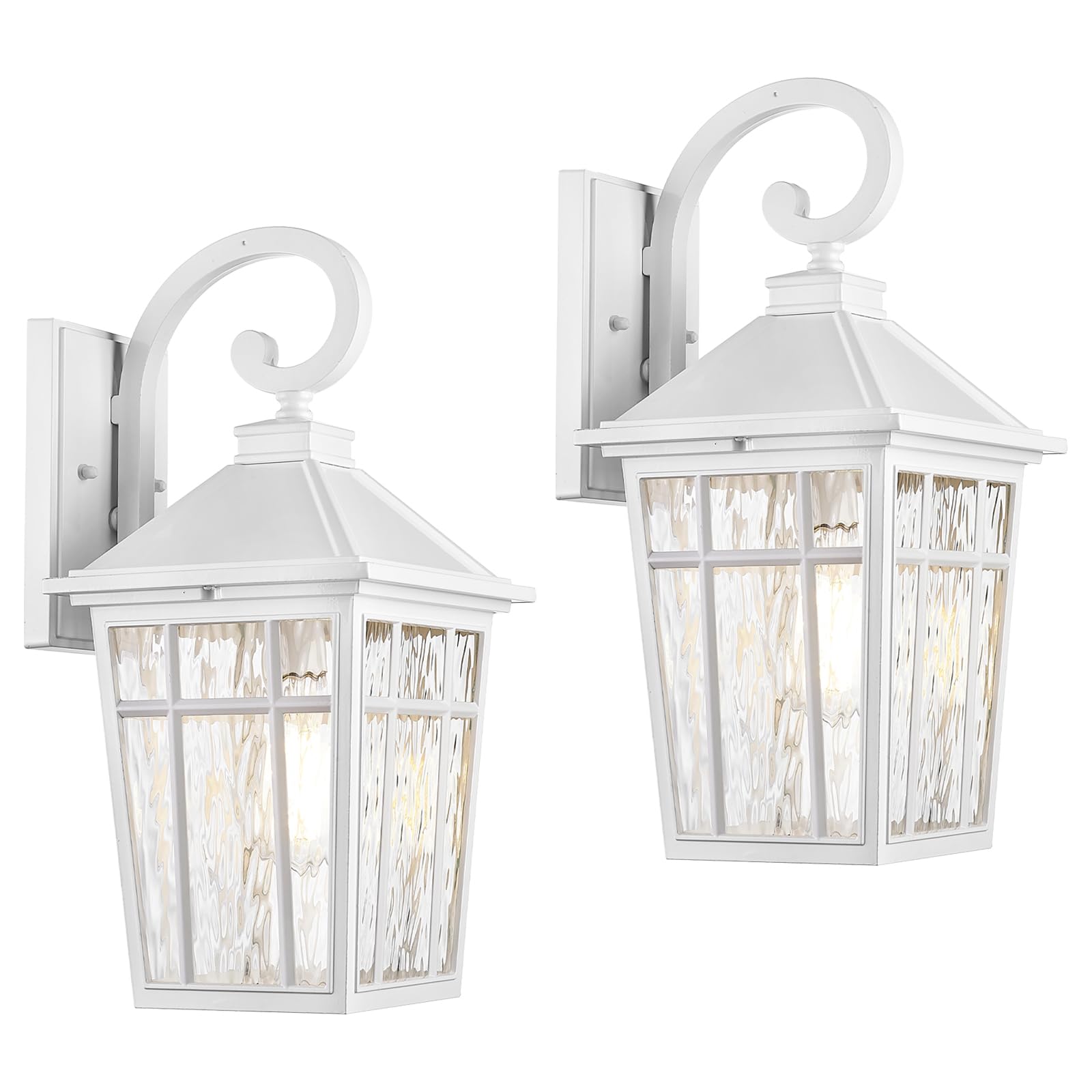 Darkaway 2Pcs Large Outdoor Wall Lights For House  18Inch Exterior Lighting Fixtures Wall Mount White Outside Wall Sconce With Water Ripple Glass For Porch Patio Front Door