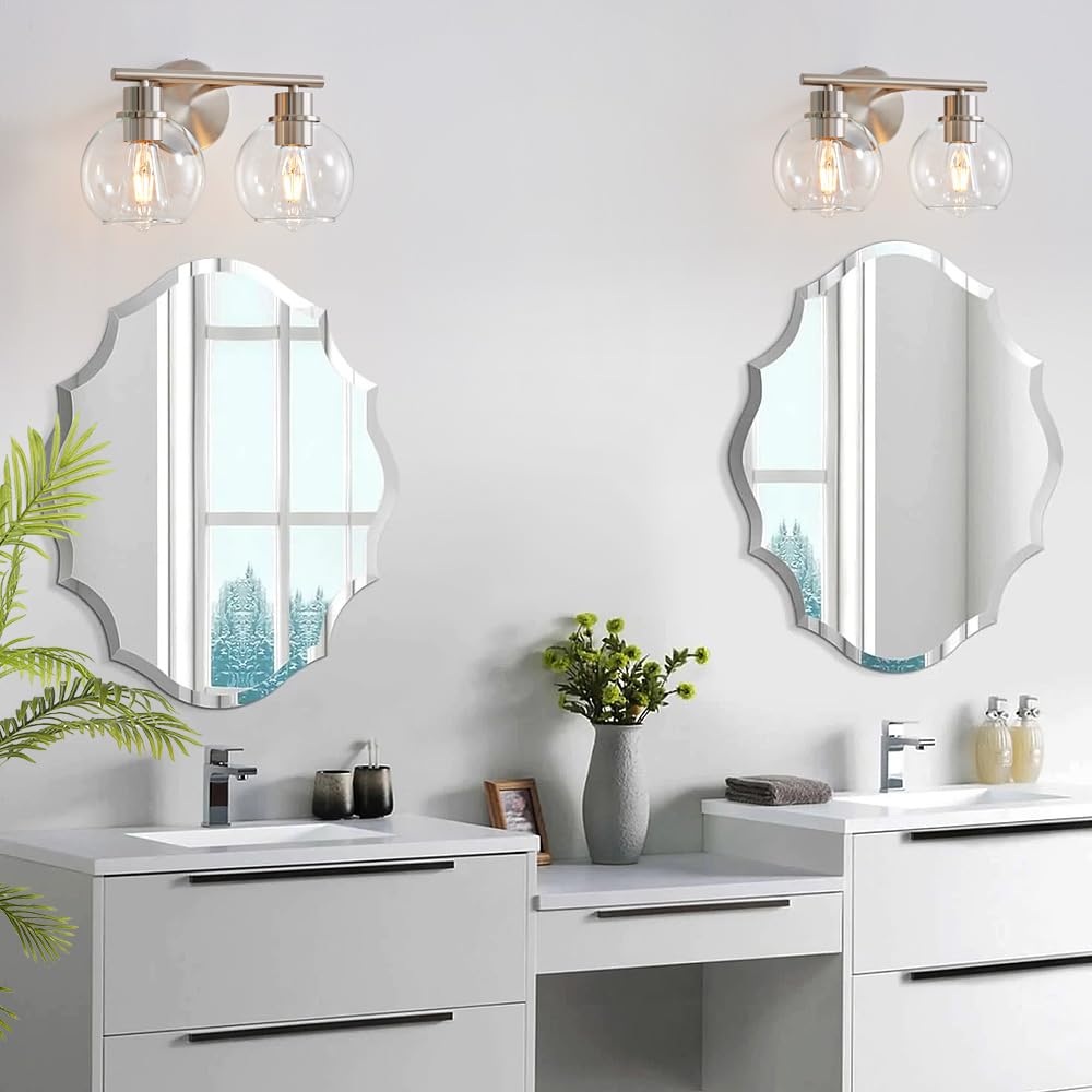 Lanmate Bathroom Light Fixtures Over Mirror 2-Lights Bathroom Vanity Light With Clear Glass Shade 13.8 Inch Modern Brushed Nicke