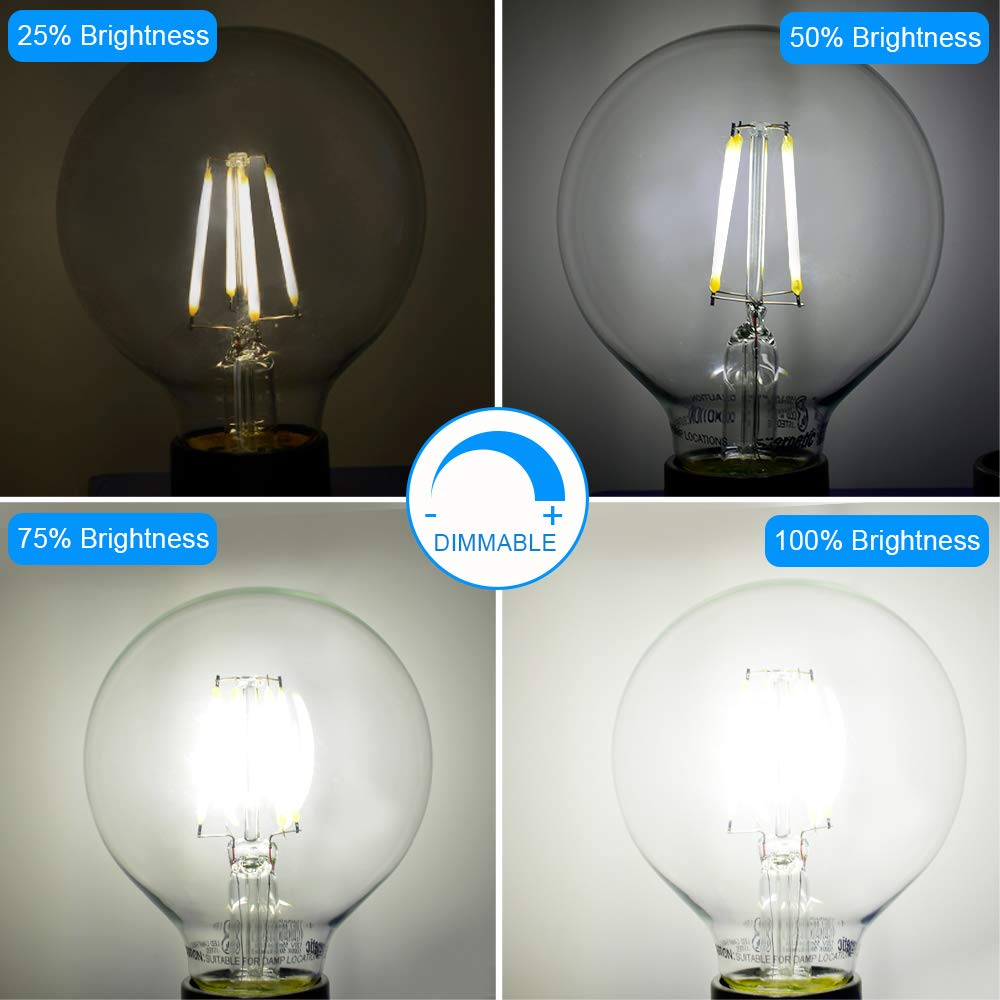 Energetic 12-Pack Dimmable Led Edison Light Bulb, G25 (G80) Globe Bulb, 60W Equivalent, 5000K Daylight, Christmas Light, E26 Sta
