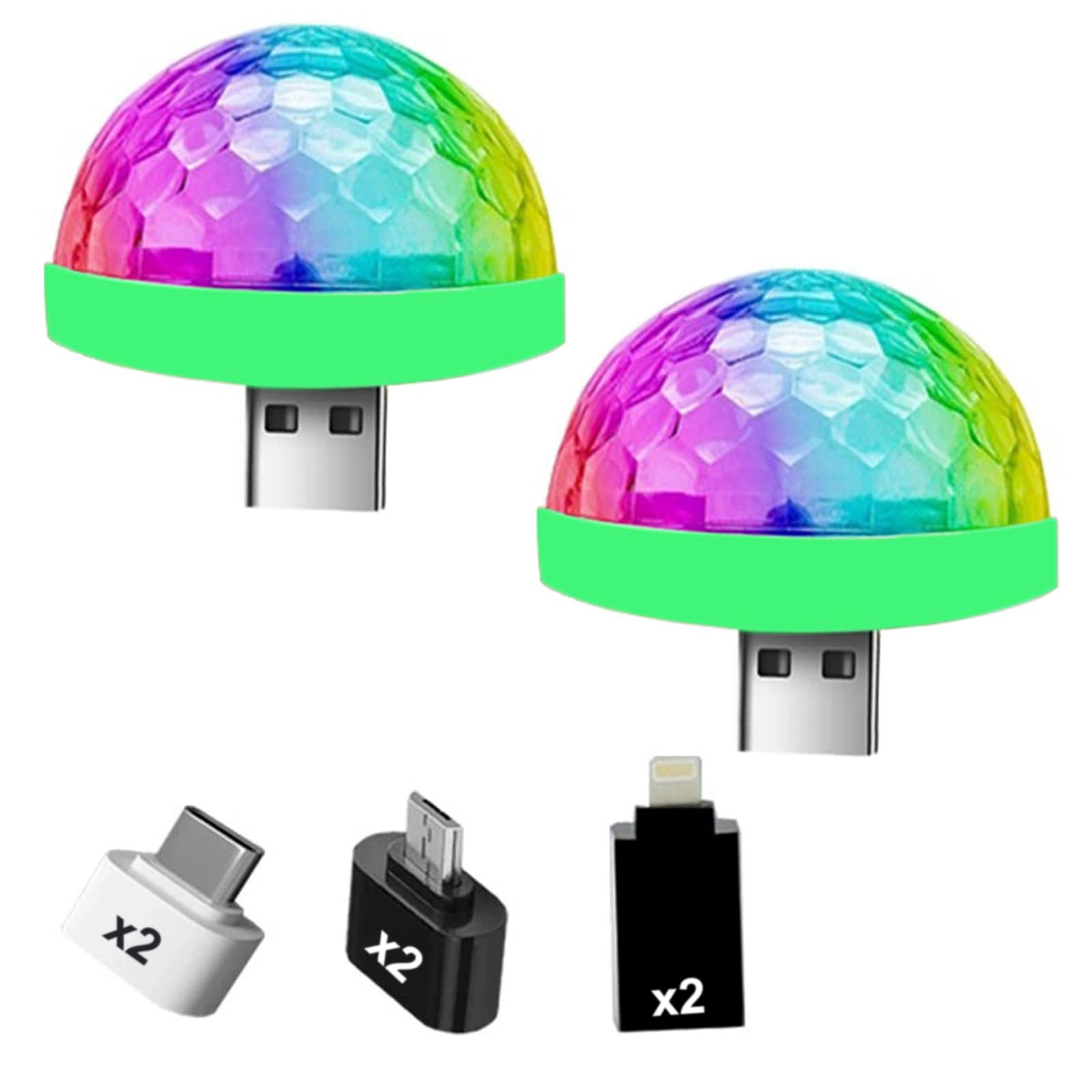 USB Mini Disco Light, Portable Disco Ball Lamp w/Phone Adapters, Multi Colors LED Car Atmosphere Light for Xmas Stocking Stuffer