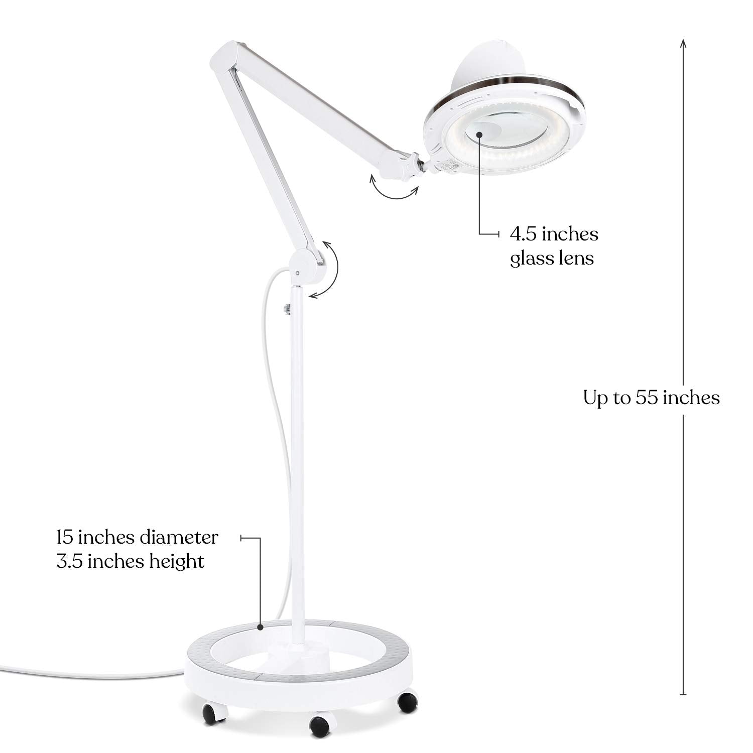 Brightech Lightview Pro Magnifying Glass With Light And Stand, Magnifying Floor Lamp With A 6-Wheel Rolling Base For Facials, Lash Estheticians, Dimmable Led Work Light For Sewing, Crafts