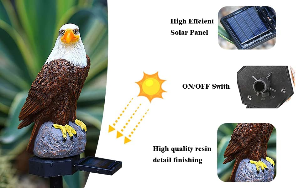 Chuangfeng Eagle Solar Stake Light - Decorative Metal Garden Figurine, 2-Pack, Eagle Design For Lawn, Patio, Yard Decor