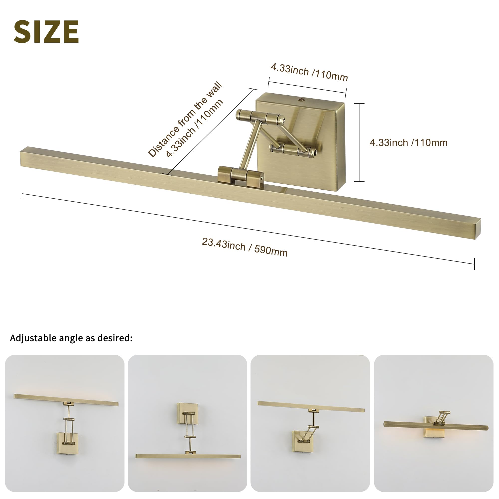 Pasoar Antique Bronze LED Picture Light, 23.6" Dimmable Metal Frame Light, Model 9961-14W-AB-WW-D8