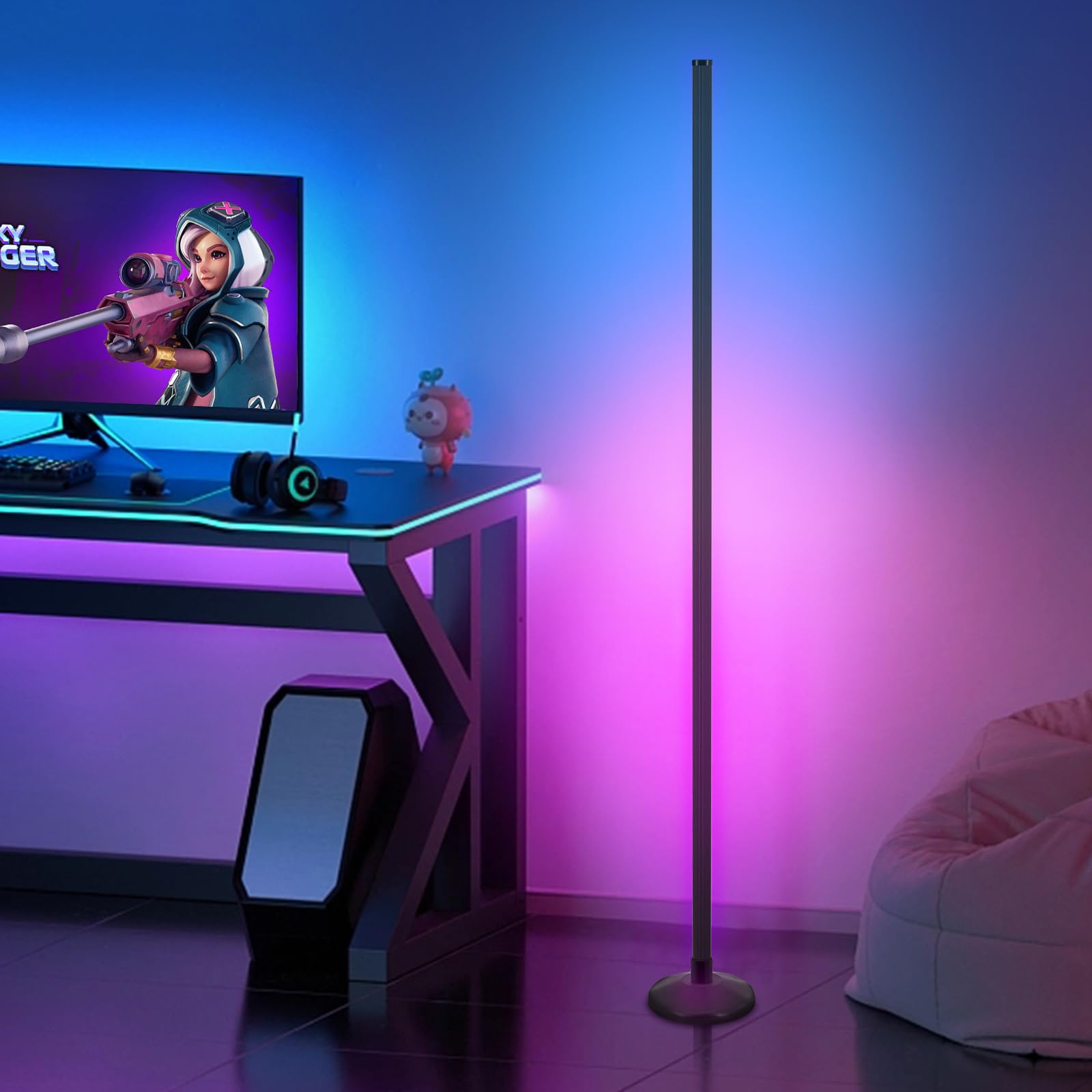 RGB Corner Floor Lights, Floor Lamp RGB Color Changing Corner Lamp LED Modern Floor Lamp with Bluetooth APP and Remote Control M