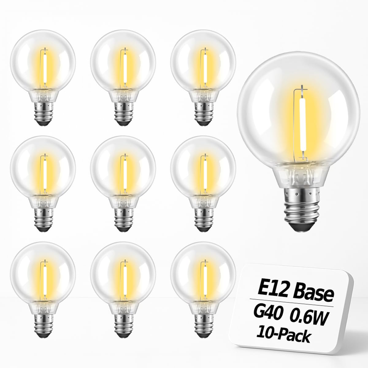Hobbynors 10Pack G40 Led Globe Replacement Bulbs,Long-Lasting Vintage Style,Shatterproof,Outdoor Ready For String Lights,0.6W En