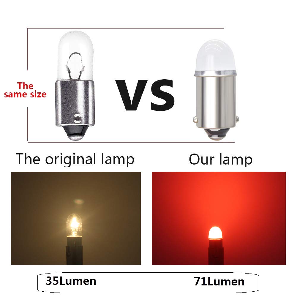 Yoper LED Light Bulb for Car 12V, Red Color, Model BA9S 53 57 1895 64111