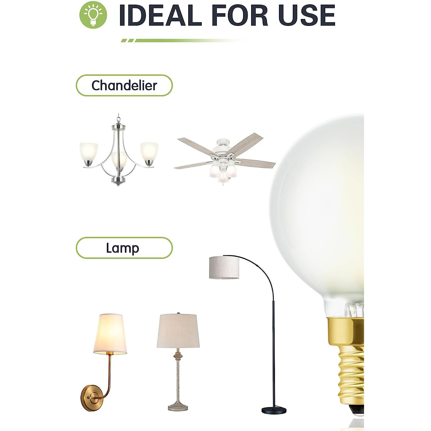 Leools E12 Led Chandelier Light Bulb,Frosted G16.5 Type G Round Light Bulb,60 Watt 600Lm 4000K Daylight,Dimmable Led Globe Light